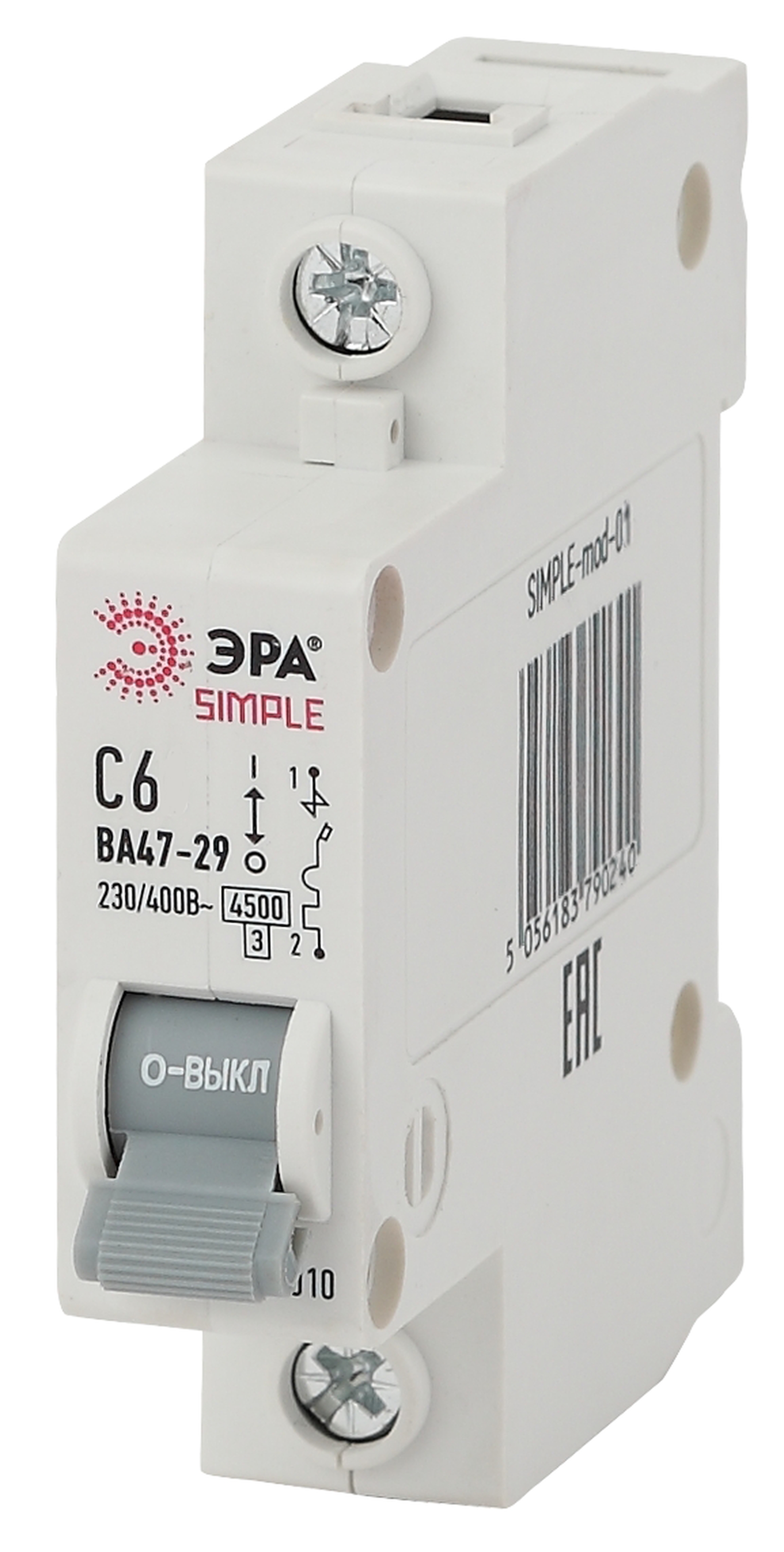 Автоматический выключатель ЭРА SIMPLE SIMPLE-mod-01 ВА 47-29 1P 6А кривая С 4,5кА