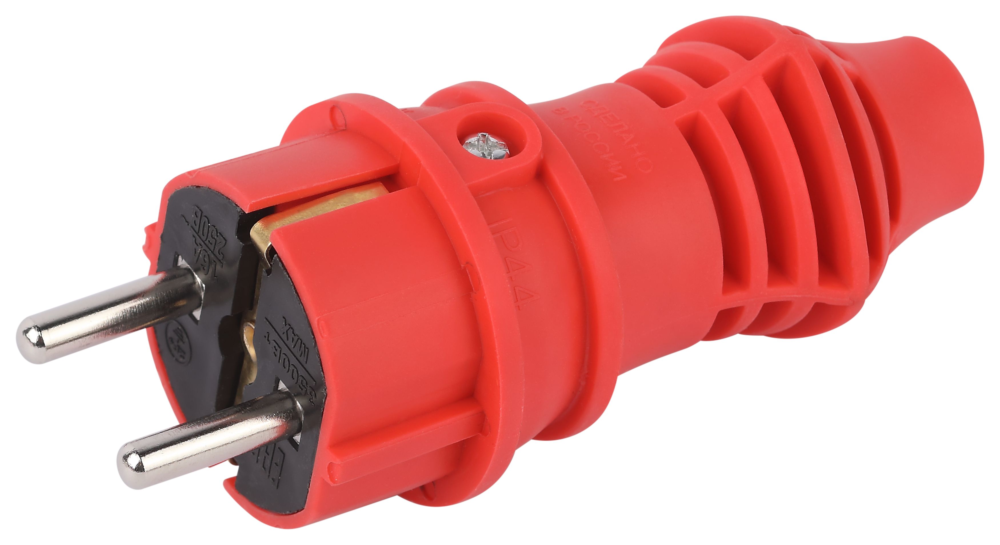 Вилка ЭРА VX13-R-IP44 каучуковая c заземлением 16А IP44 прямая красная