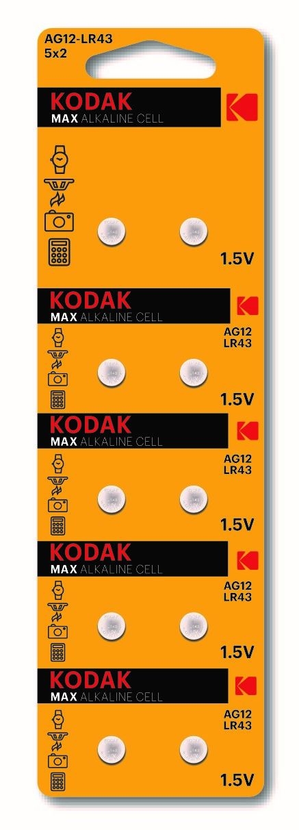 Батарейки Kodak AG12 (386) LR1142, LR43 [KAG12-10] MAX Button Cell (100/1000/70000)
