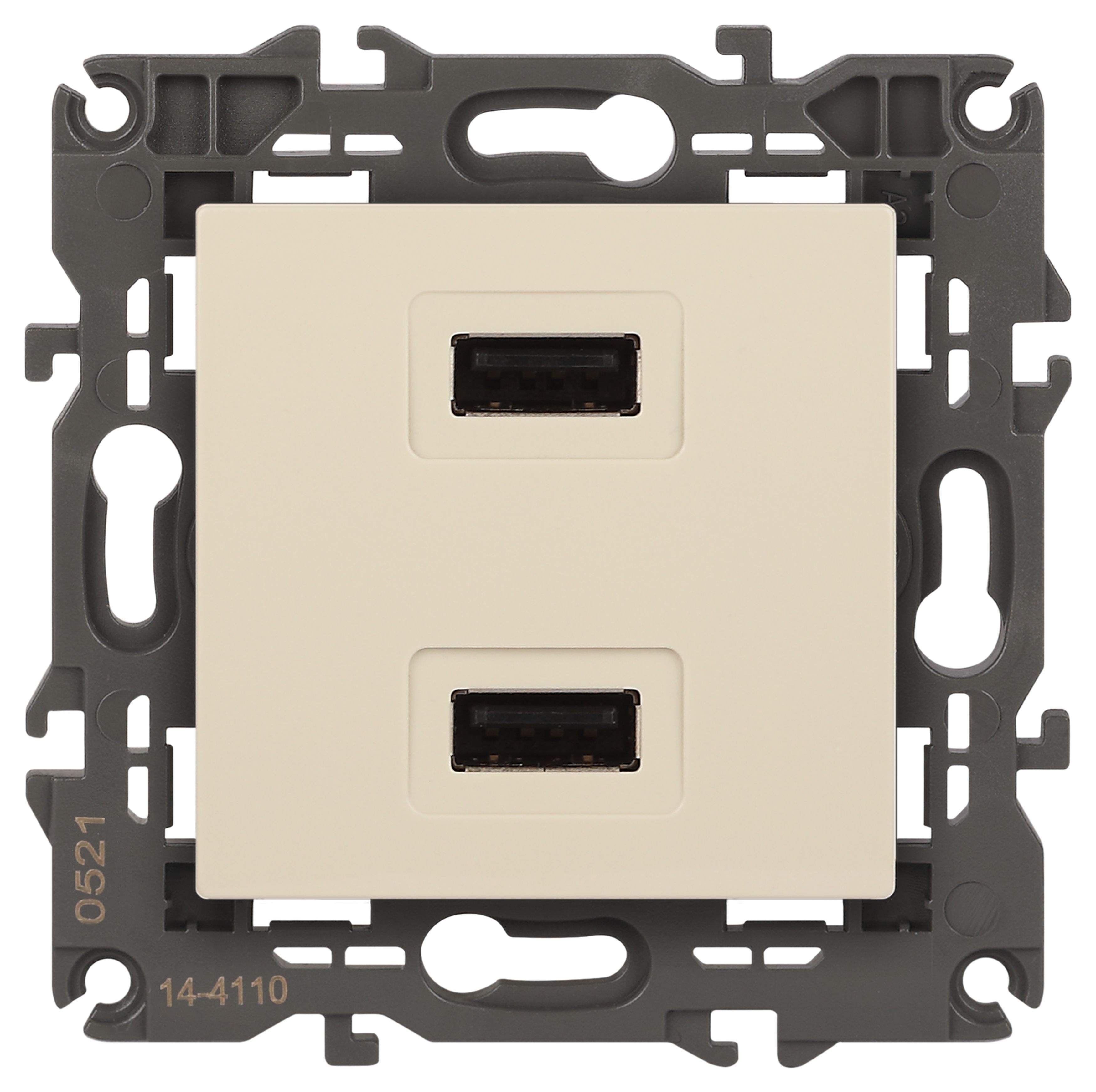 14-4110-02 ЭРА Устройство зарядное USB, 230В/5В-2100мА, IP20, Эра Elegance, сл.кость (6/60/1920)