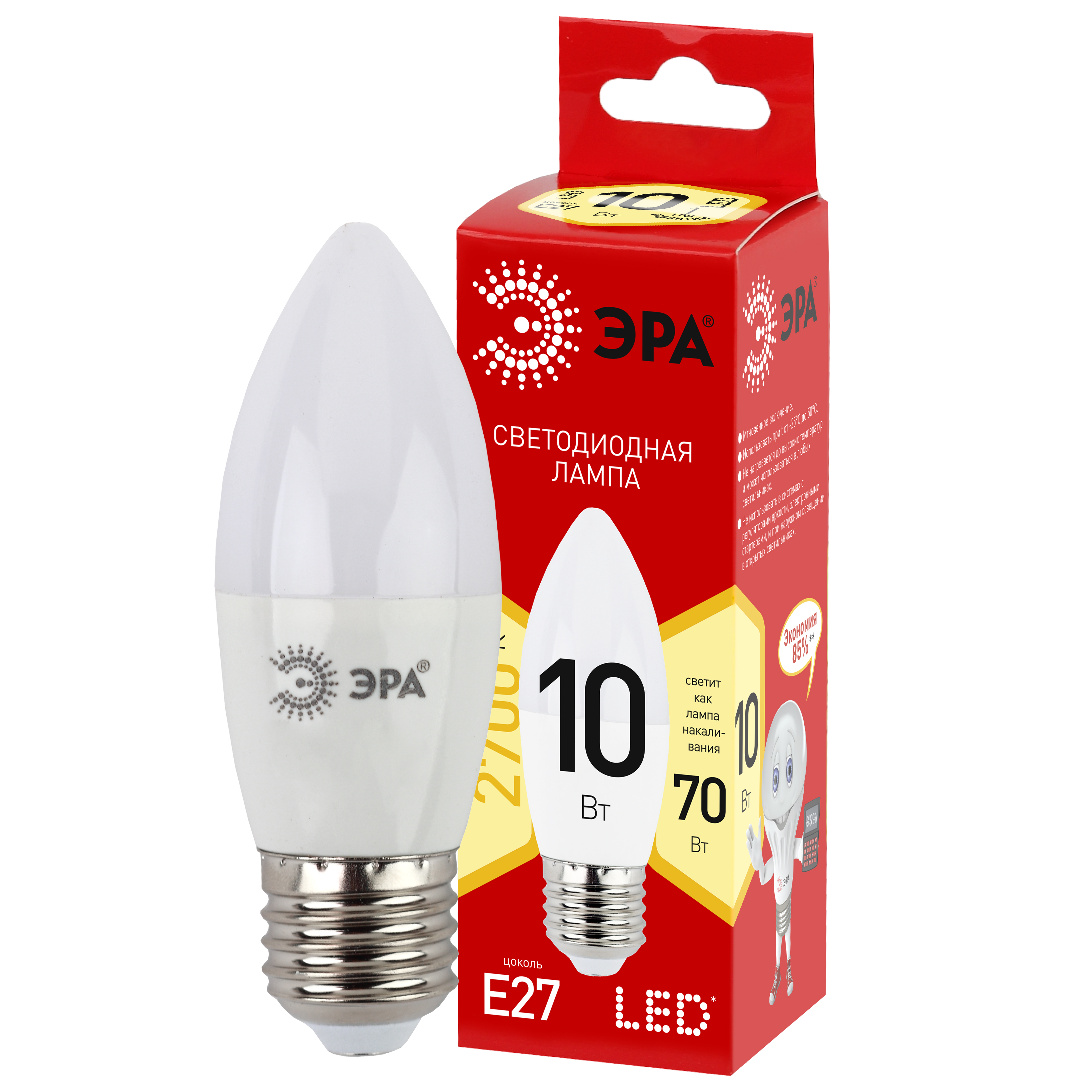 Лампа светодиодная ЭРА RED LINE LED B35-10W-827-E27 R 10Вт свеча теплый белый свет Е27