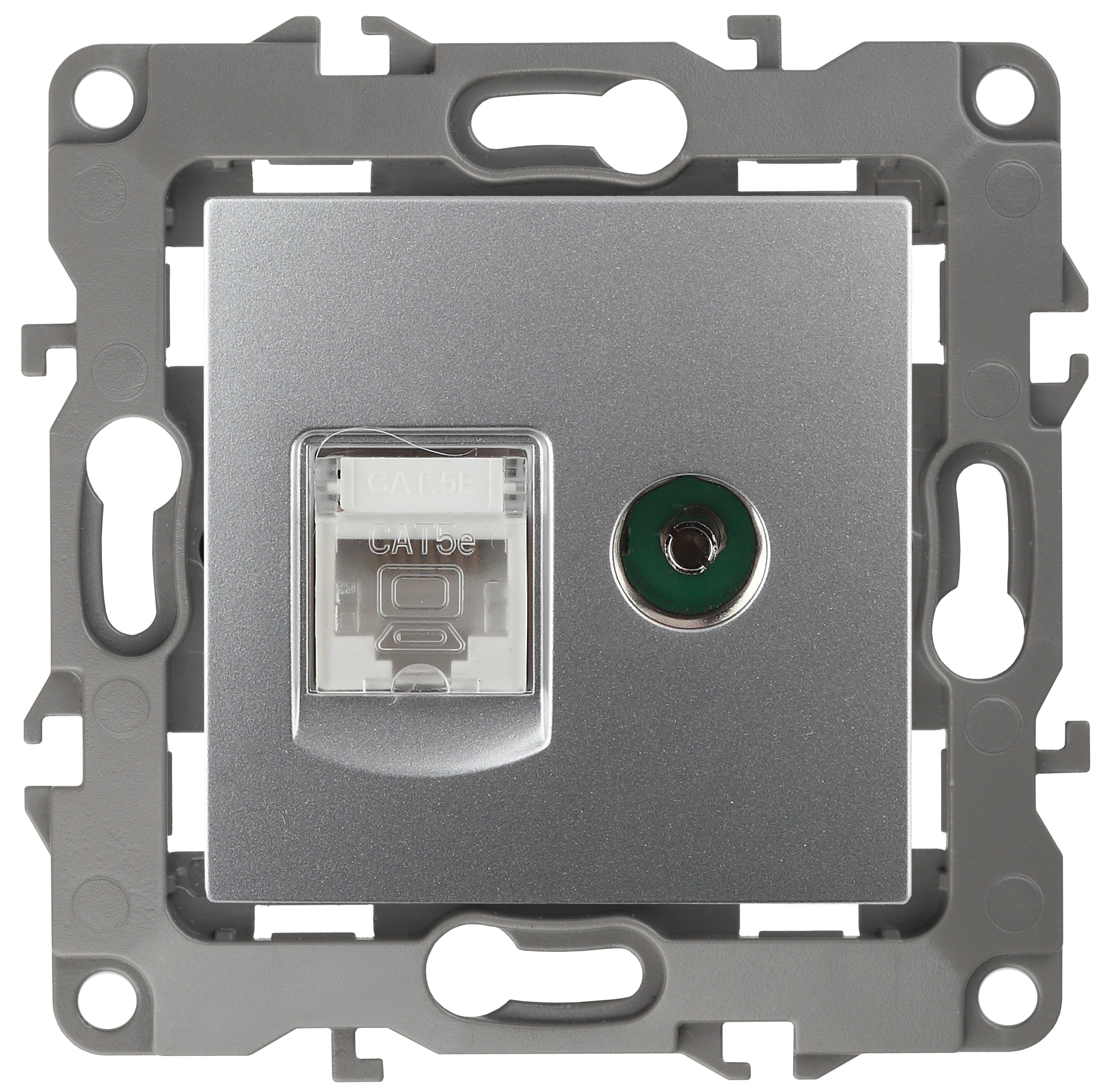 Розетка ЭРА Серия 12 12-3110-03 комбинированная RJ45+TV IP20 алюминий