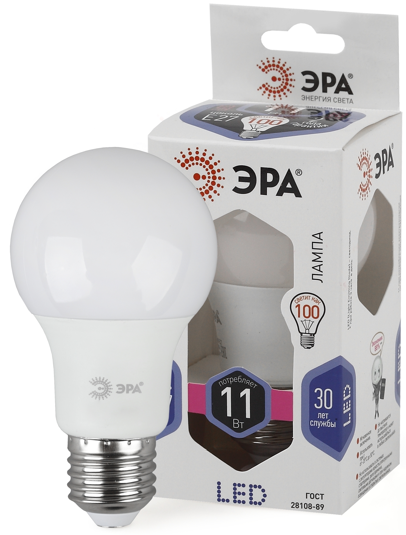 Лампа светодиодная ЭРА STD LED A60-11W-860-E27 11Вт груша холодный дневной свет Е27