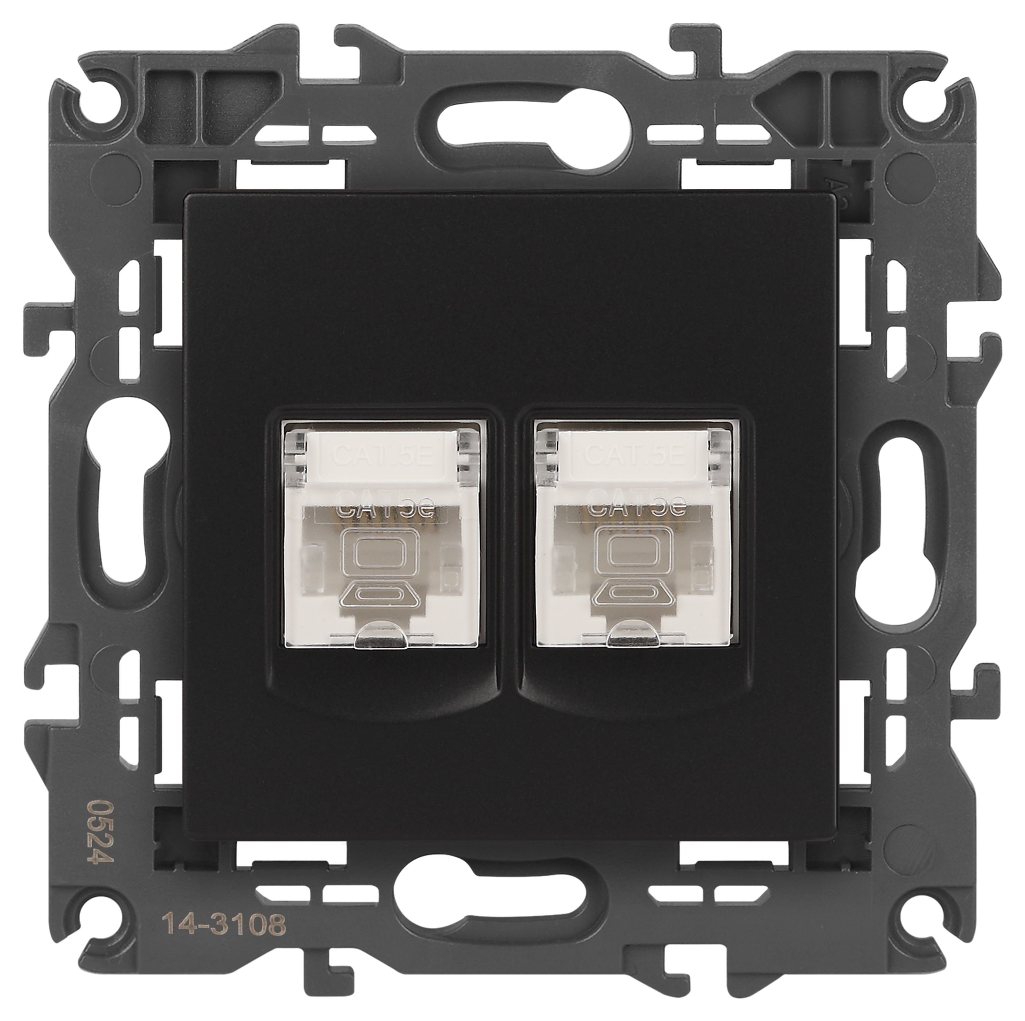 Розетка ЭРА Elegance 14-3108-05 информационная двойная 2хRJ45 IP20 антрацит