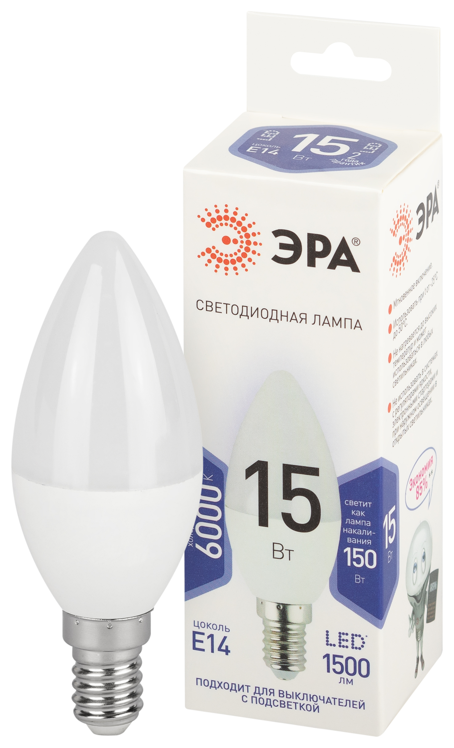 Лампа ЭРА LED B35-15W-860-E14 (10/100)