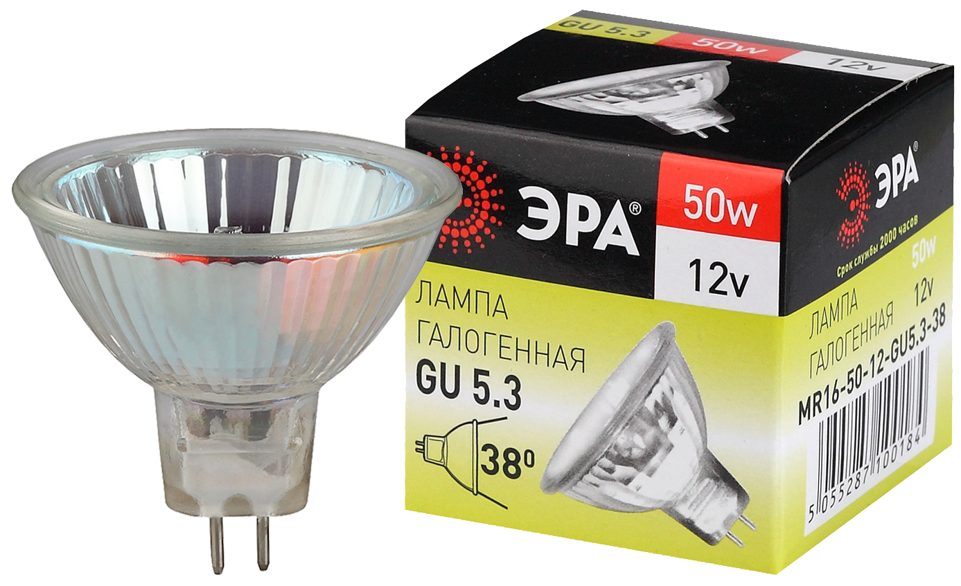 Лампа галогенная ЭРА GU5.3-MR16-50W-12V-CL 50Вт софит теплый белый свет GU5.3