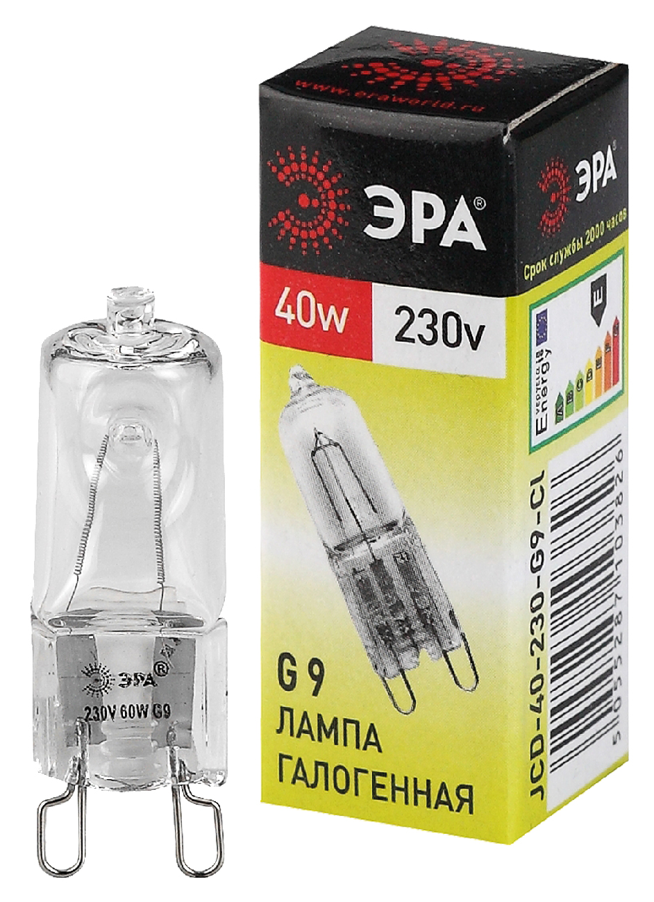 Лампа галогенная ЭРА JCD-40-230V-G9-CL 40Вт капсула теплый белый свет G9