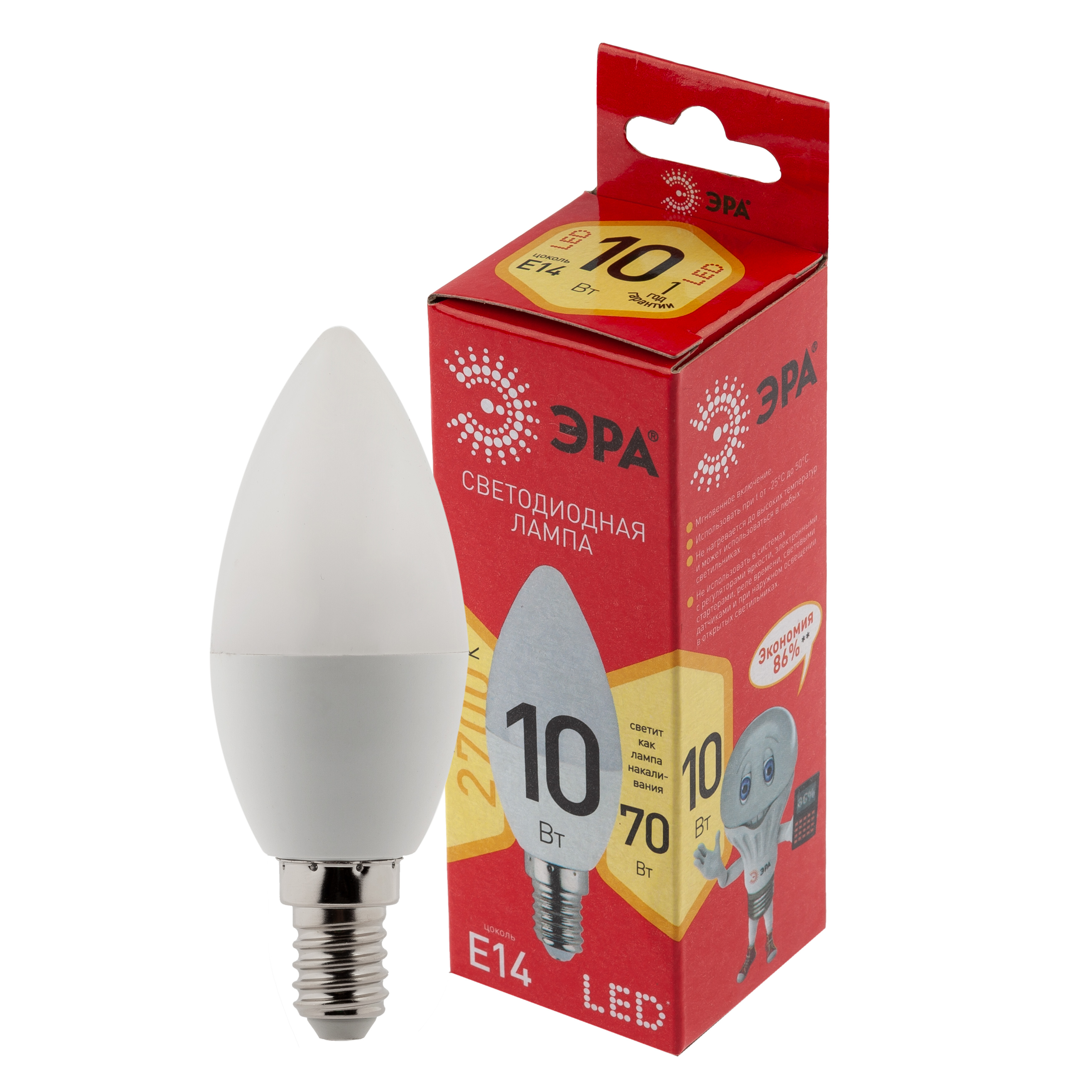 Лампа светодиодная ЭРА RED LINE LED B35-10W-827-E14 R 10Вт свеча теплый белый свет Е14