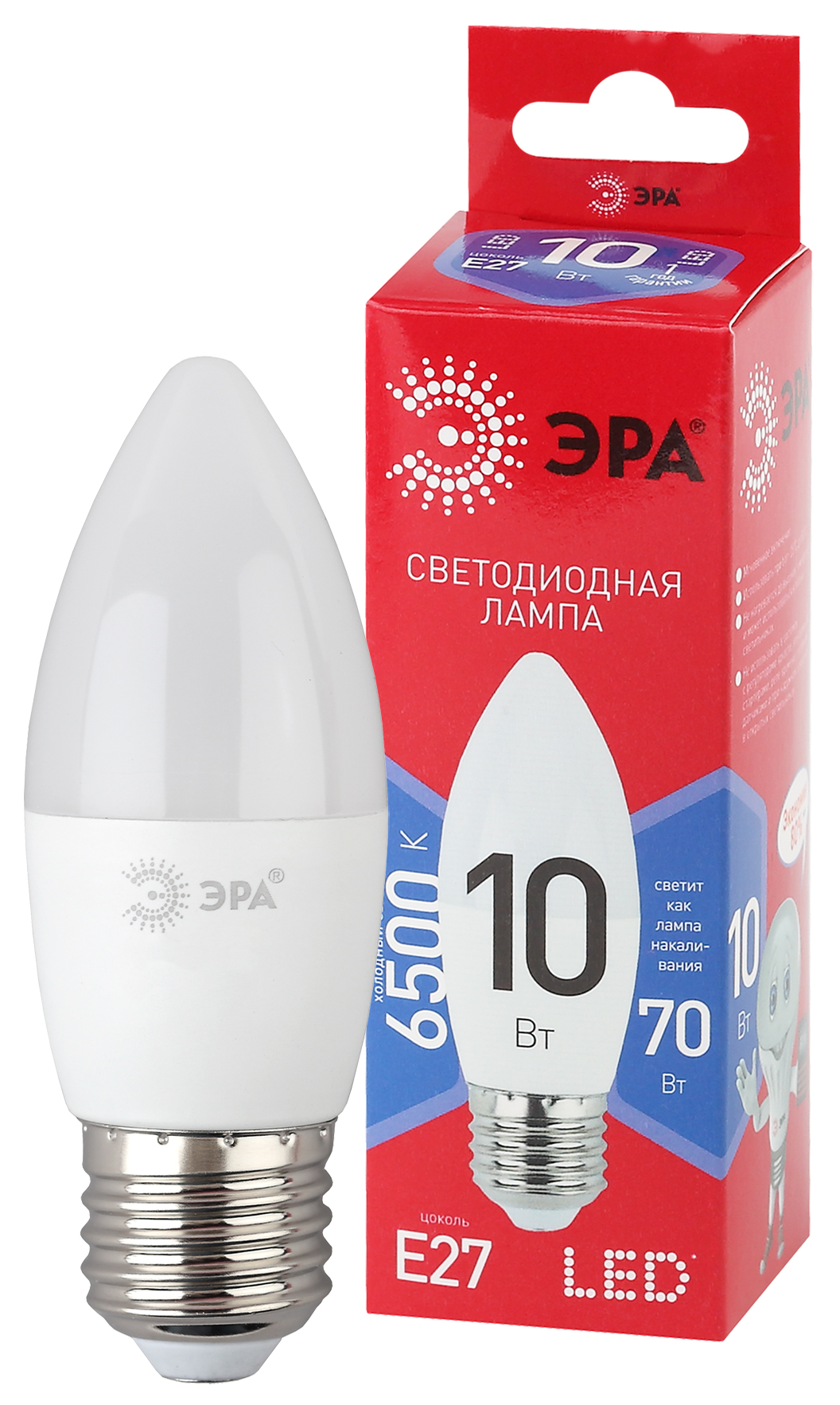 Лампа светодиодная ЭРА RED LINE LED B35-10W-865-E27 R 10Вт свеча холодный дневной свет Е27