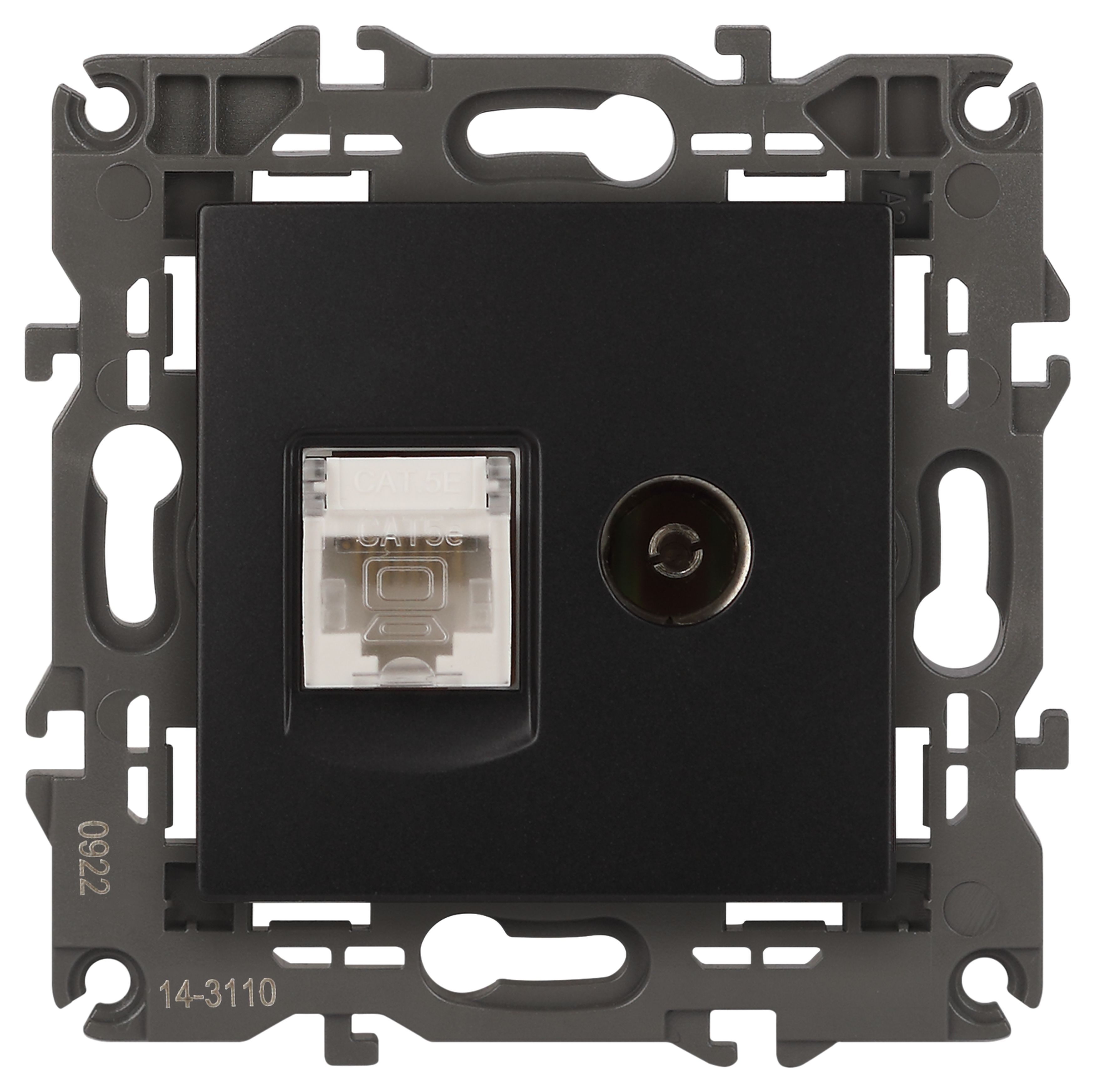 Розетка ЭРА Elegance 14-3110-05 RJ45+TV IP20 антрацит