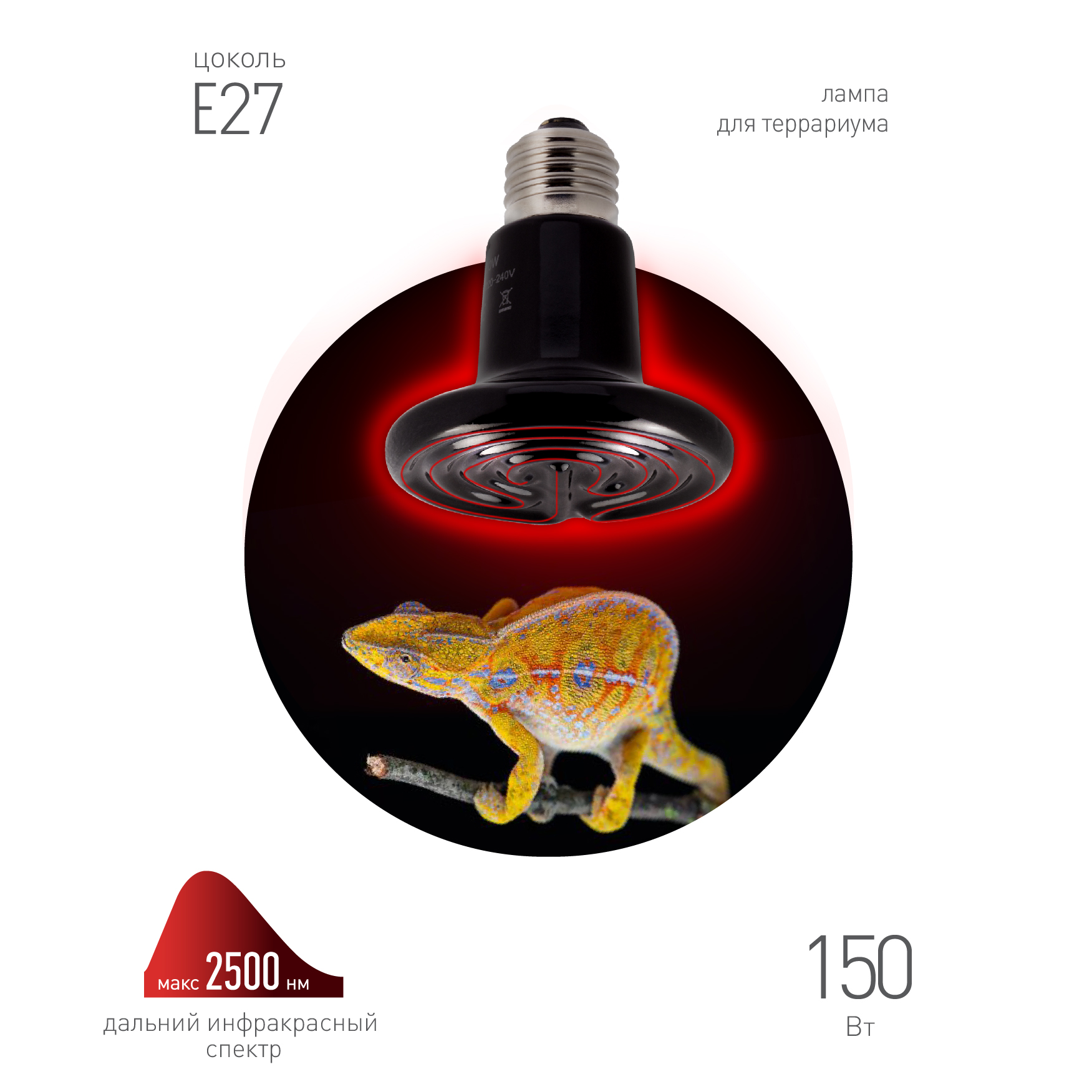 Инфракрасная лампа ЭРА CeramiHeat FITO-150W-НQ керамическая для брудера, рептилий 150 Вт Е27