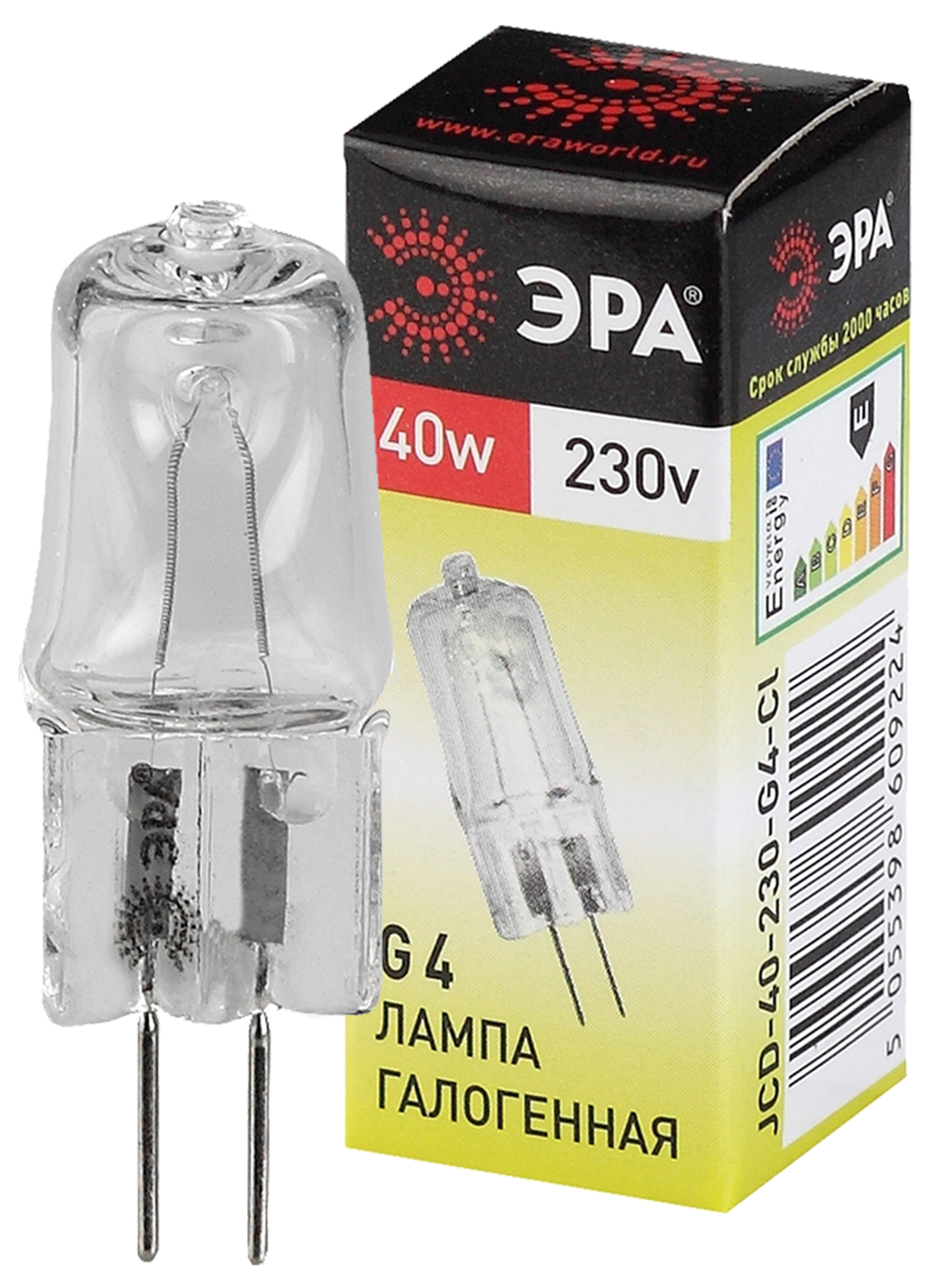 Лампа галогенная ЭРА JCD-40W-230V-CL-G4 40Вт капсула теплый белый свет G4