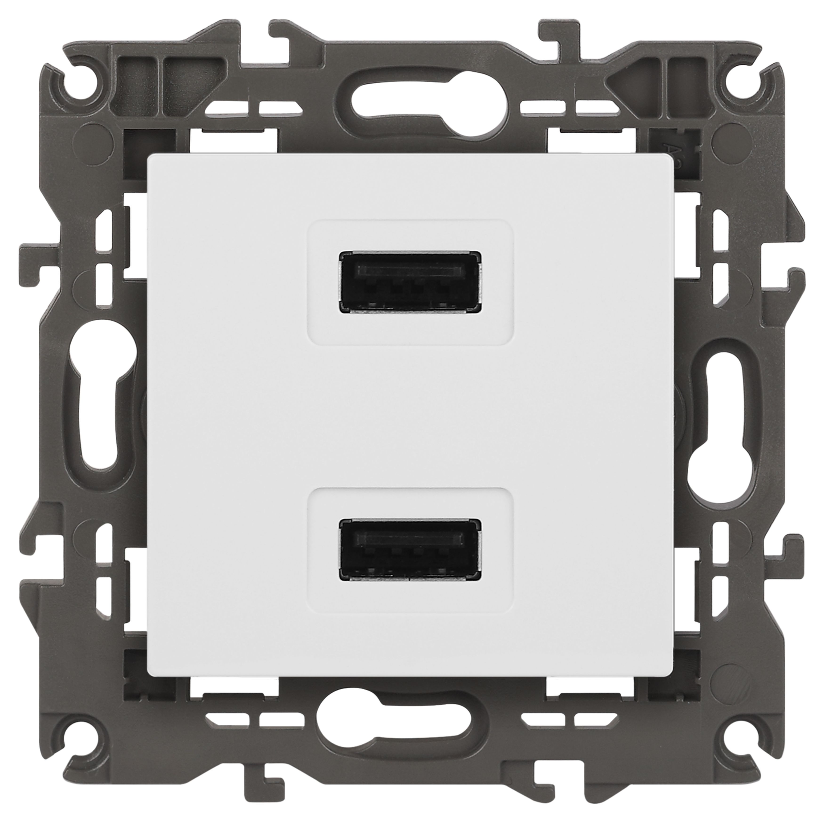 14-4110-01 ЭРА Устройство зарядное USB, 230В/5В-2100мА, IP20, Эра Elegance, белый (6/60/1920)