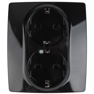 Розетка ЭРА Серия 12 12-2104-06 2X2P+E Schuko со шторками 16A-250В IP20 чёрный