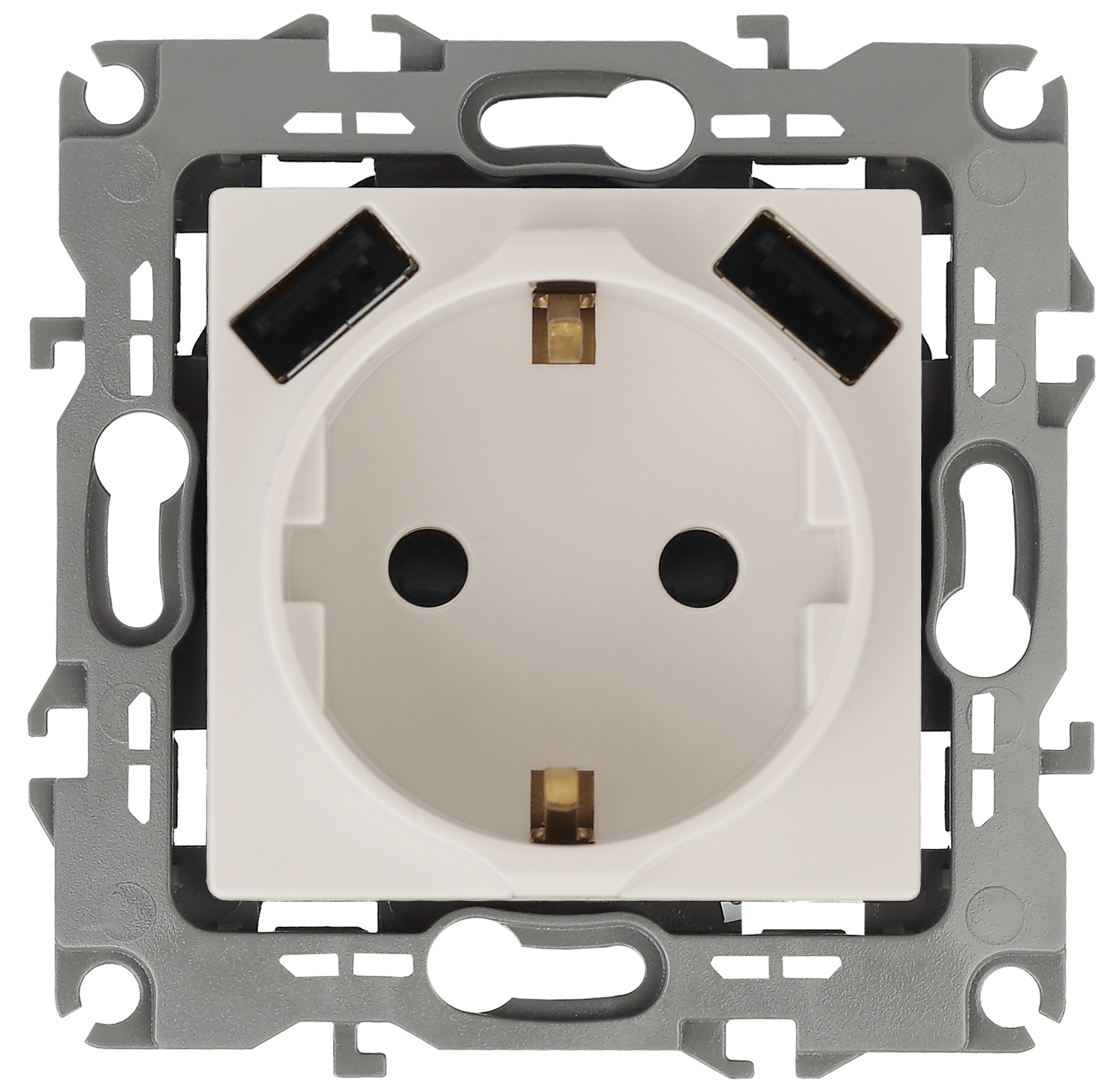 Розетка ЭРА Серия 12 12-4109-02 2P+E 16A-250В штор с 2xUSB 5В-3А слоновая кость
