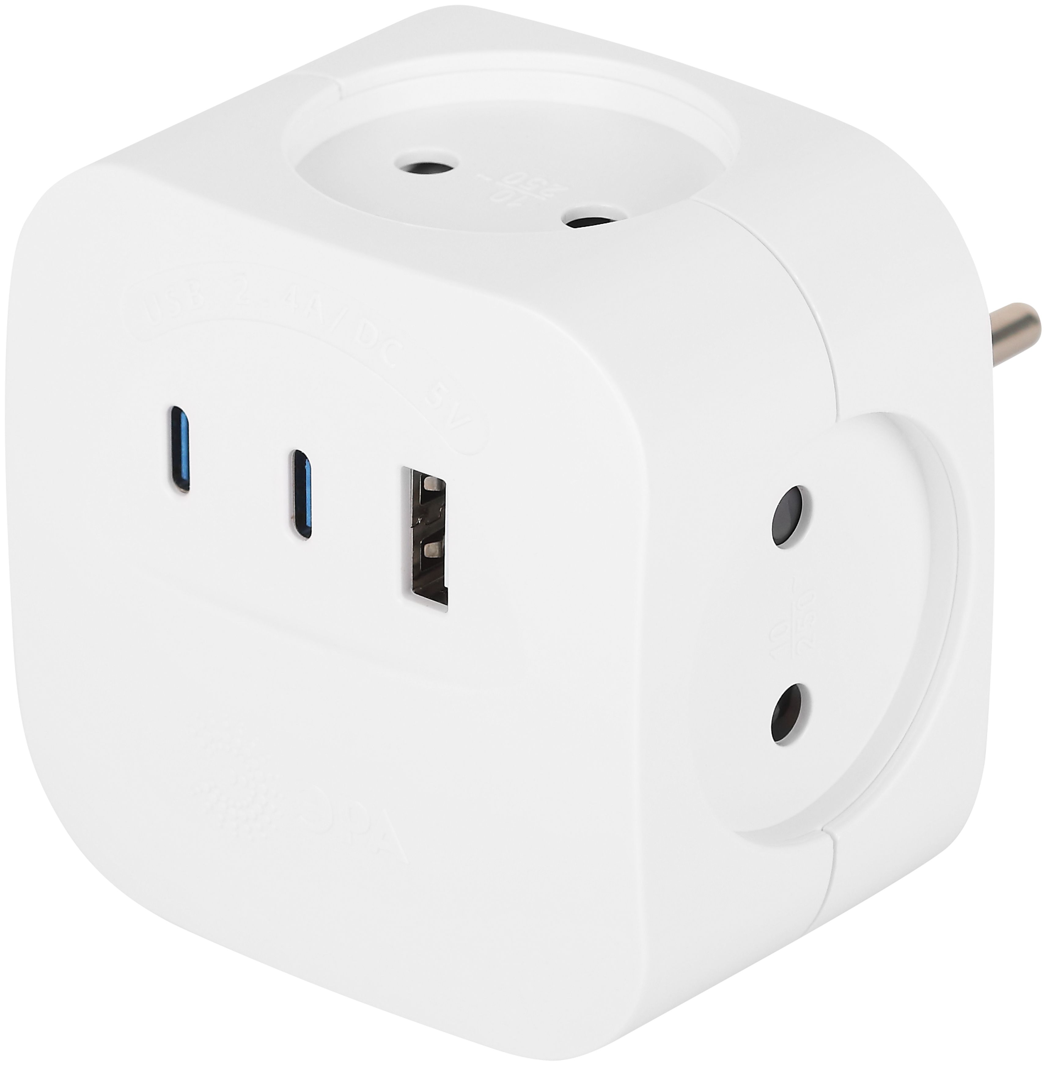Разветвитель электрический ЭРА SP-4-3USBAC-W на 4 розетки + 3 USB A+C со шторками 10А белый