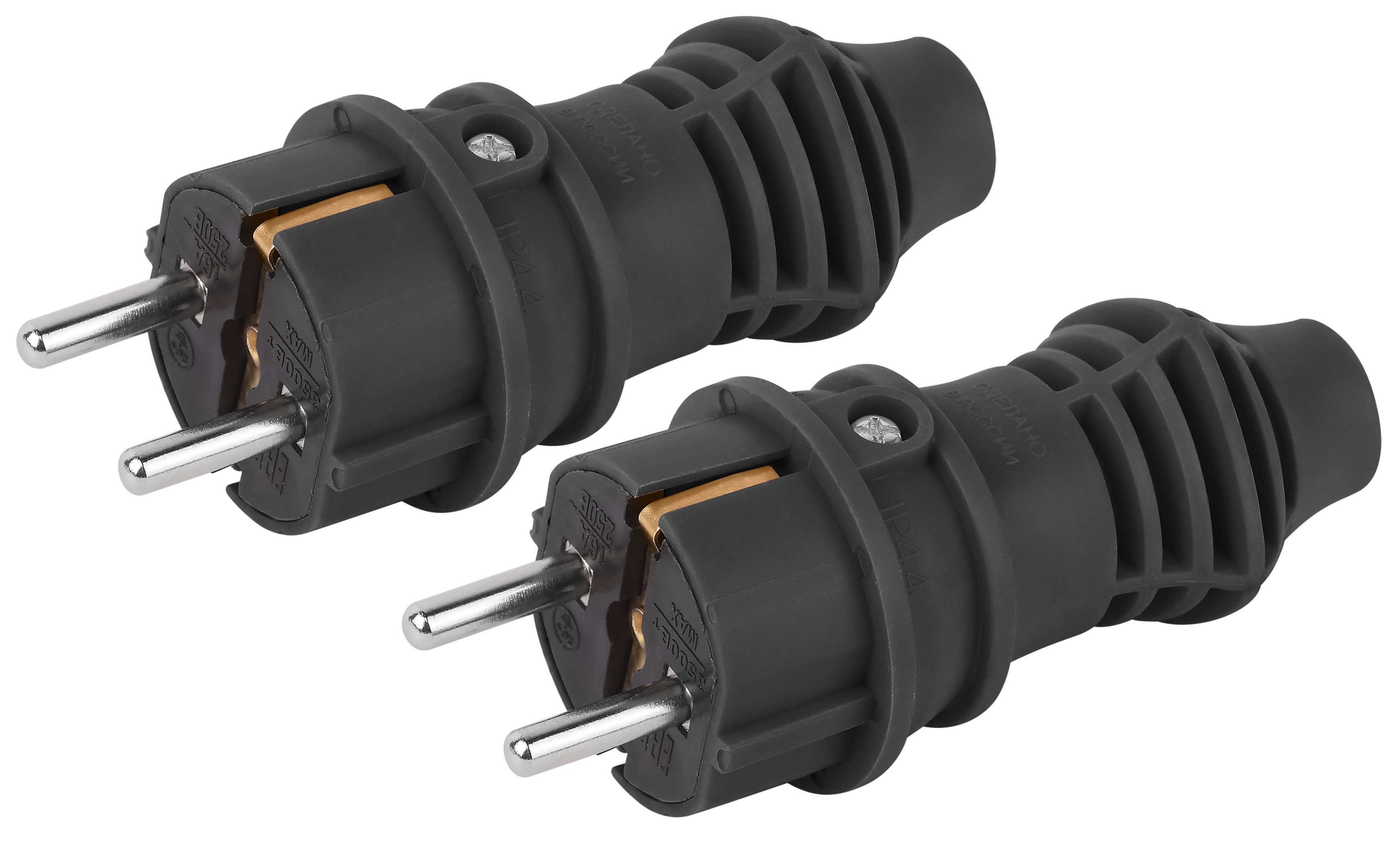 Вилка ЭРА VX13-B-IP44 + VX13-B-IP44 набор 2 штуки каучуковые c заземлением 16А IP44 прямые черные
