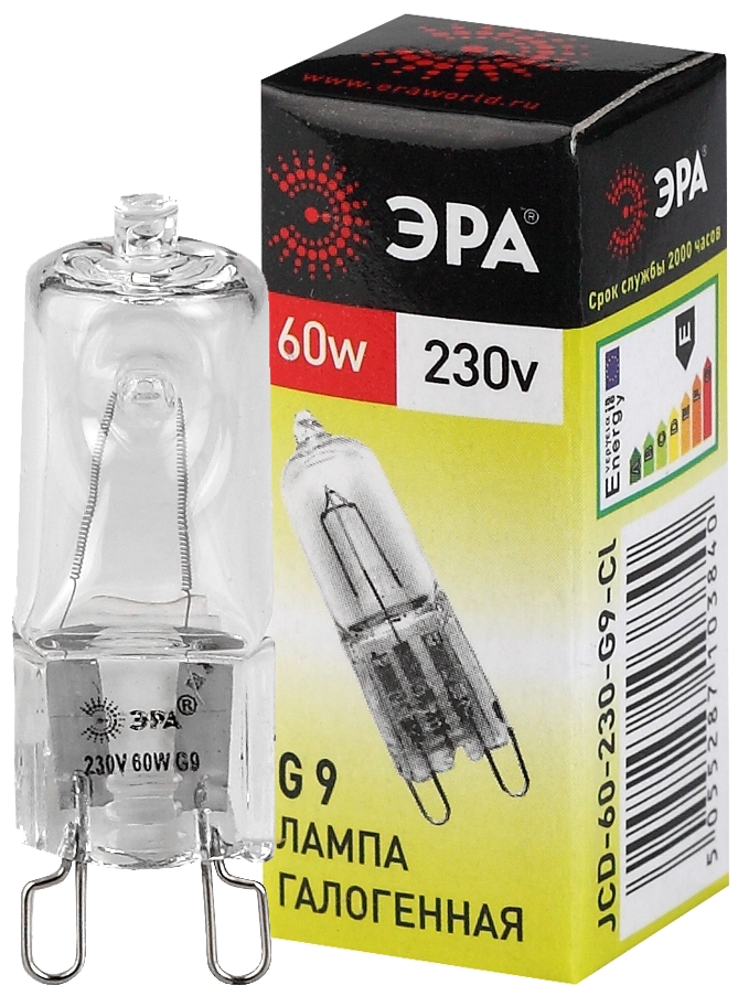 Лампа галогенная ЭРА JCD-60-230V-G9-CL 60Вт капсула теплый белый свет G9