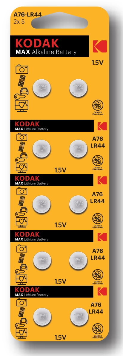 Батарейки Kodak AG13 (357) LR1154, LR44 [KAG13-10] MAX Button Cell (100/1000/70000)