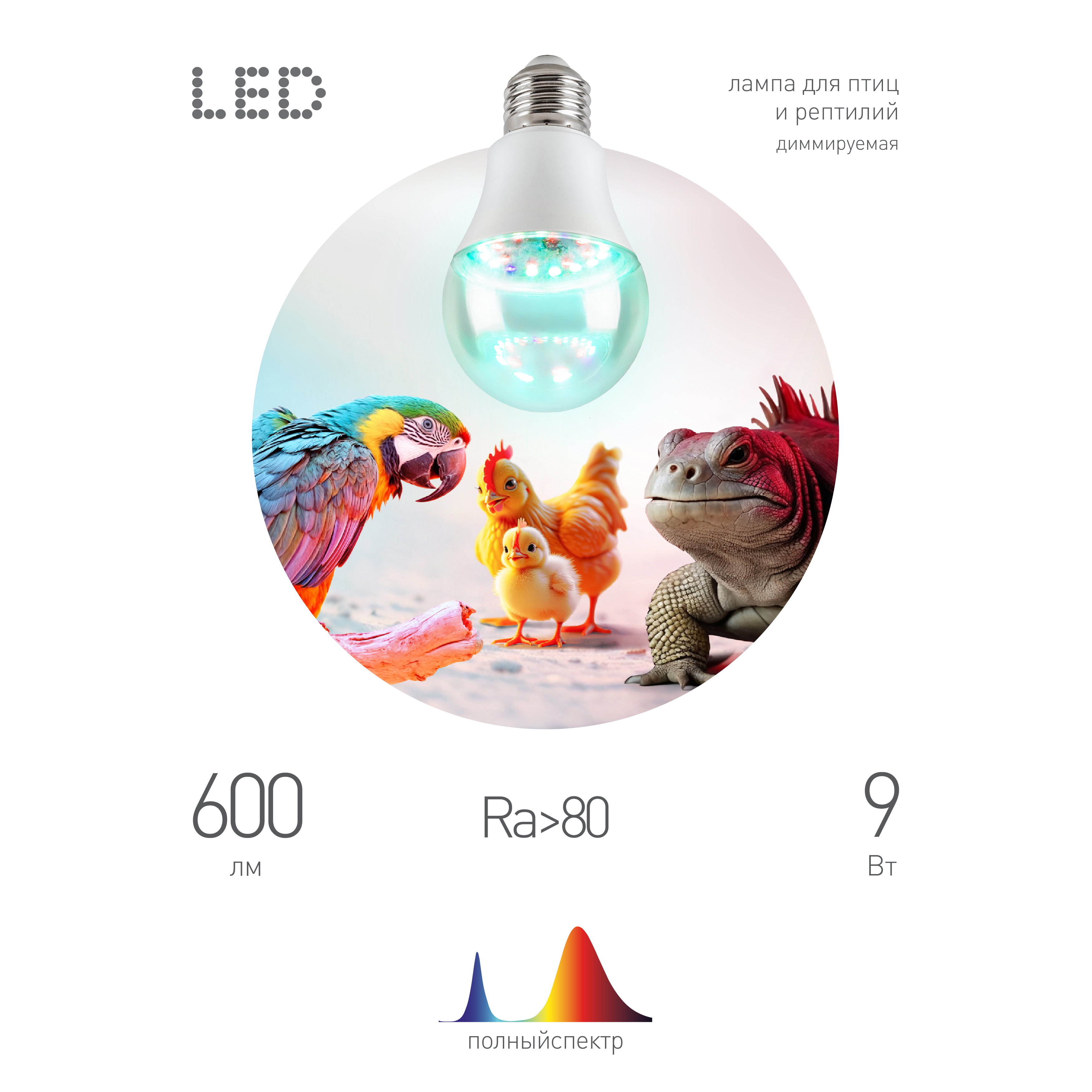 Лампа для птиц и рептилий ЭРА Chicken с UVB спектром FITO-Dim 9W E27