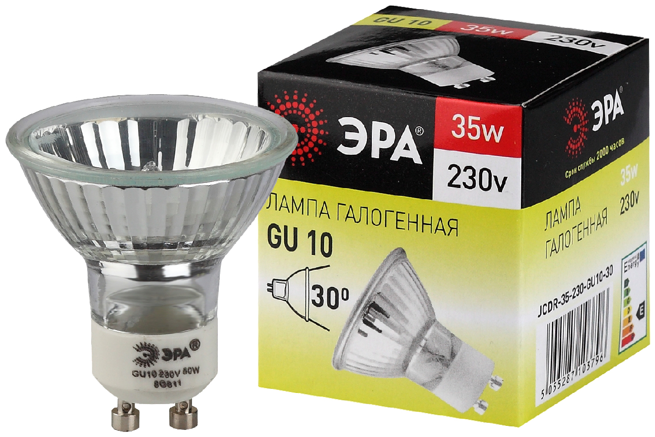 Лампа галогенная ЭРА GU10-JCDR(MR16)-35W-230V 35Вт софит теплый белый свет GU10
