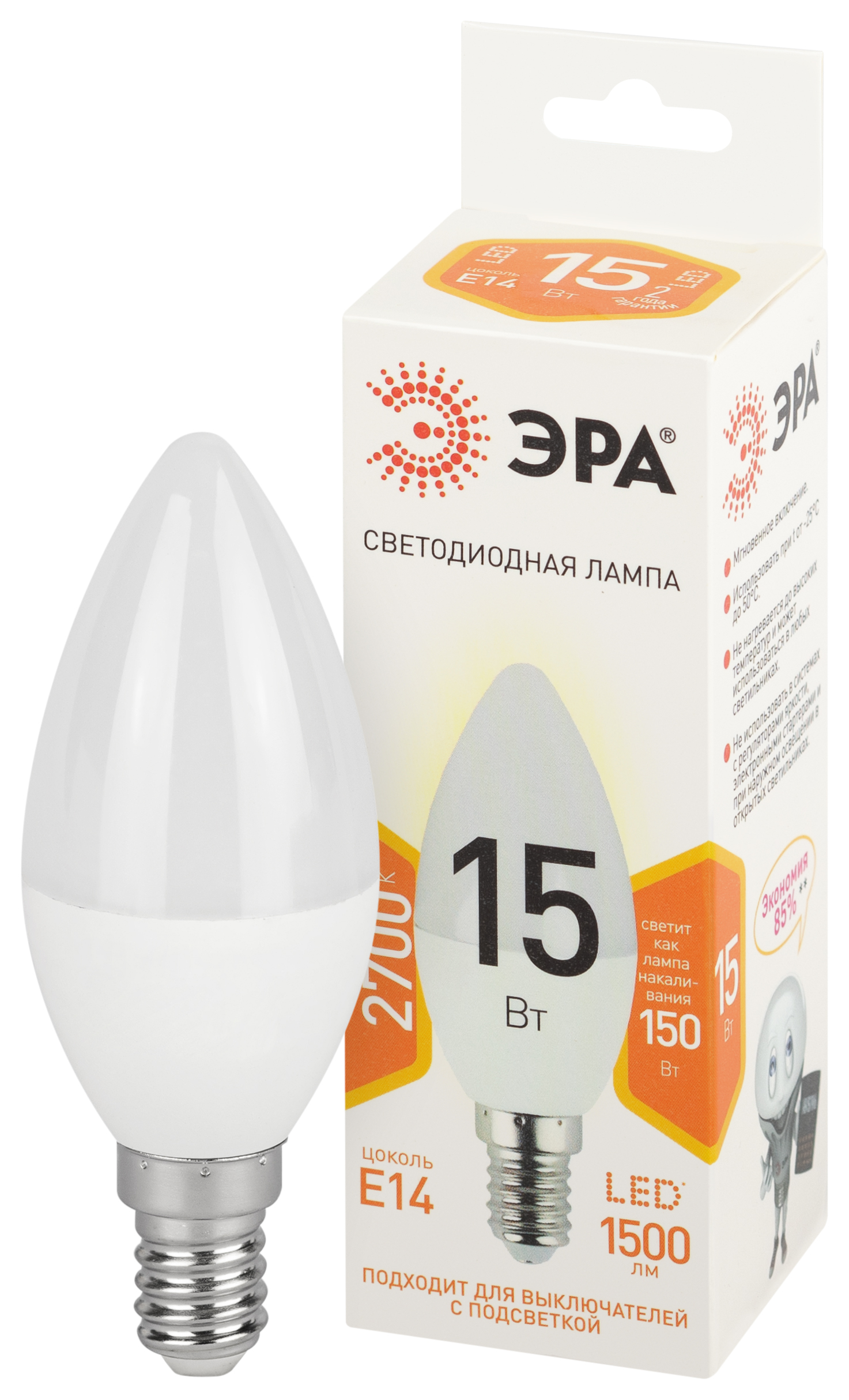 Лампа ЭРА LED B35-15W-827-E14 (10/100)