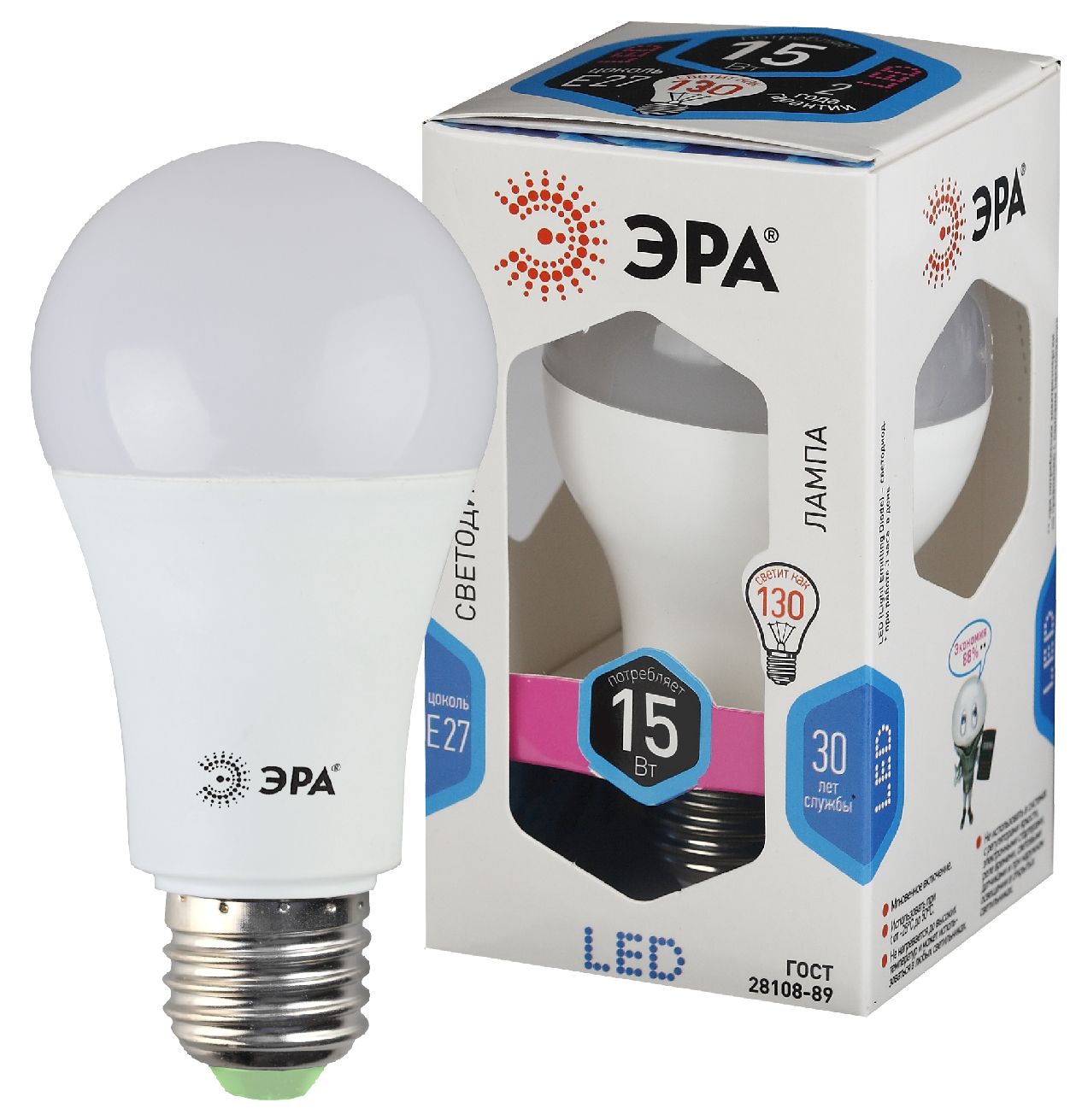 Лампа светодиодная ЭРА STD LED A60-15W-840-E27 15Вт груша нейтральный белый свет Е27