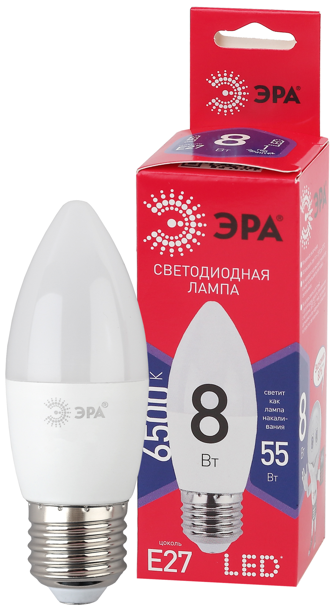 Лампа светодиодная ЭРА RED LINE LED B35-8W-865-E27 R 8Вт свеча холодный дневной свет Е27