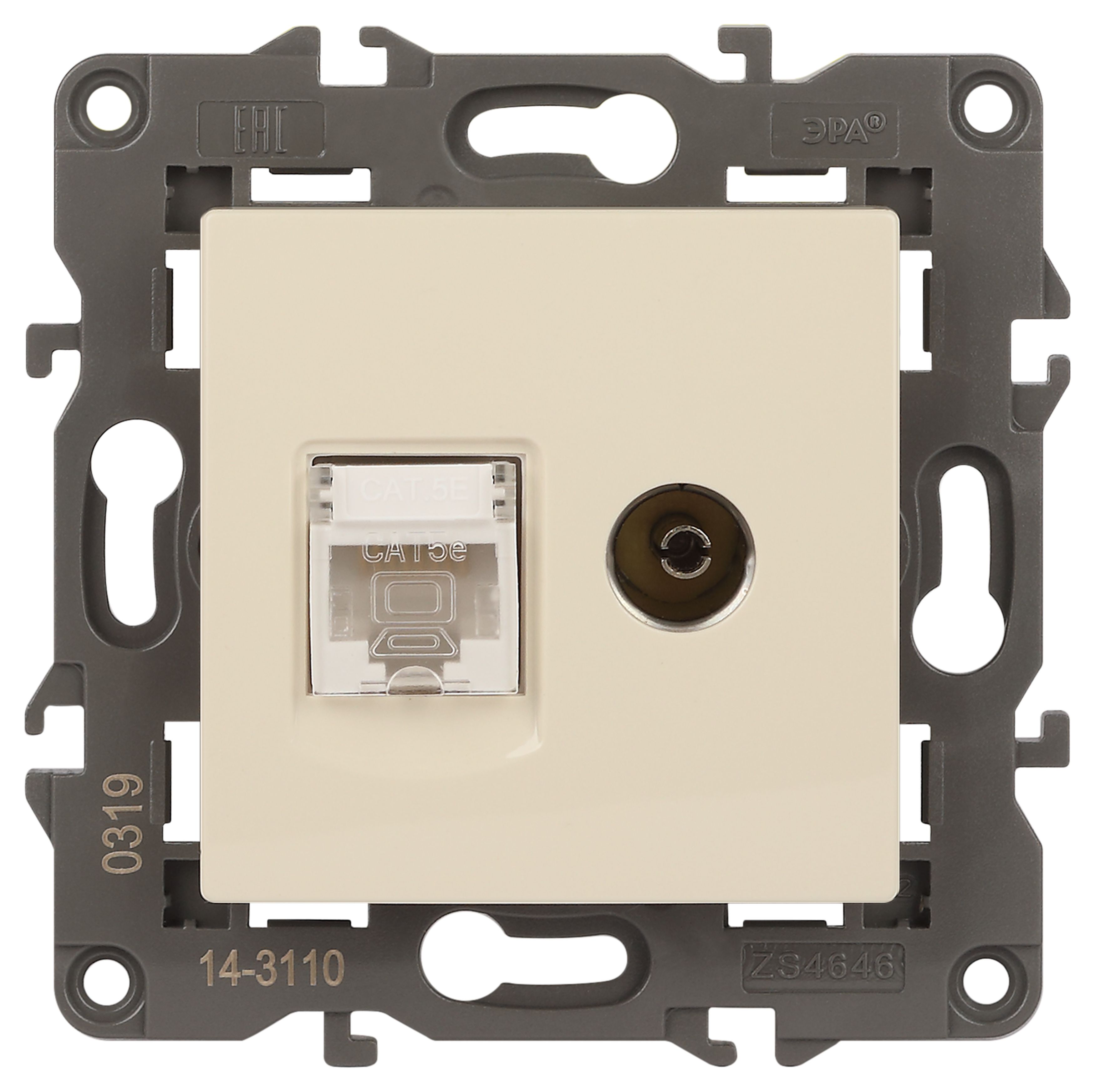 Розетка ЭРА Elegance 14-3110-02 RJ45+TV IP20 слоновая кость