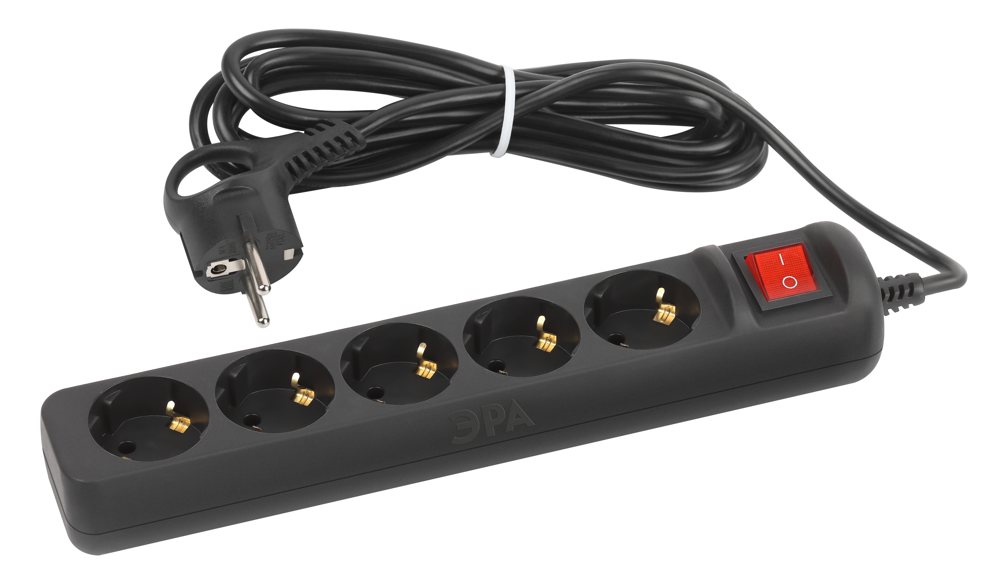 Удл. ЭРА 5гн. 3м з/к ПВС 3x0,75 10А с выкл. ЧЕРНЫЙ UX-5es-3m-B (5)