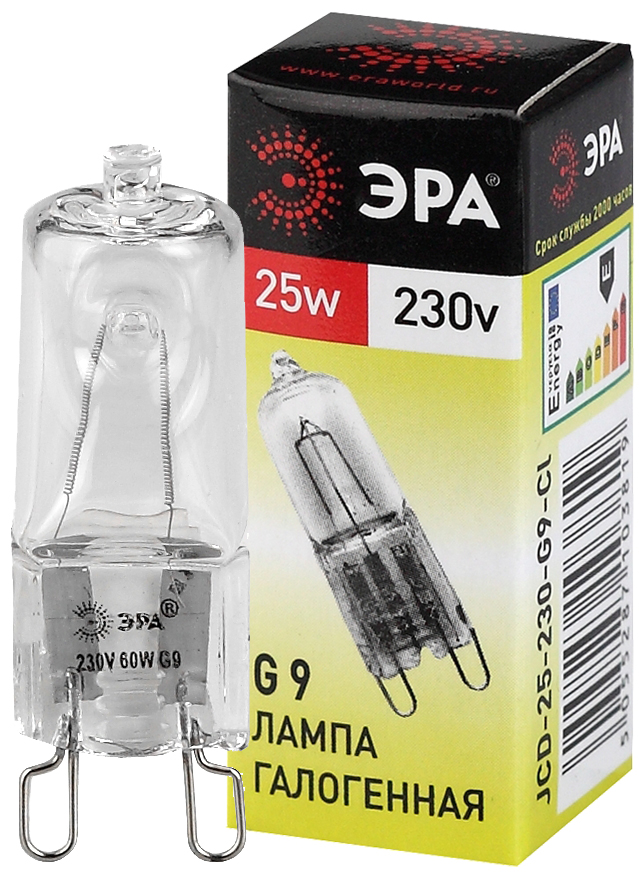 Лампа галогенная ЭРА JCD-25-230V-G9-CL 25Вт капсула теплый белый свет G9