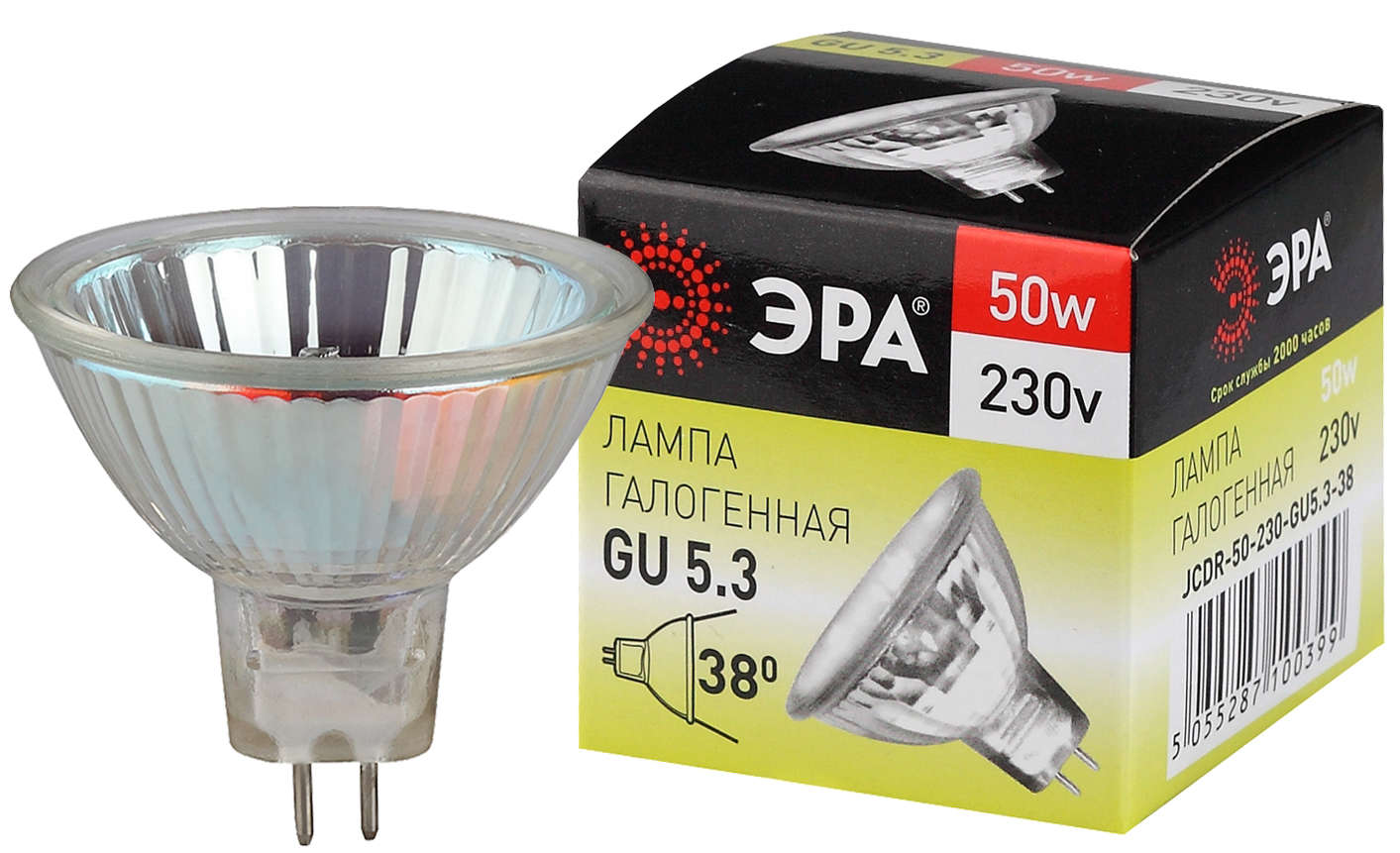 Лампа галогенная ЭРА GU5.3-JCDR(MR16)-50W-230V-CL 50Вт софит теплый белый свет GU5.3