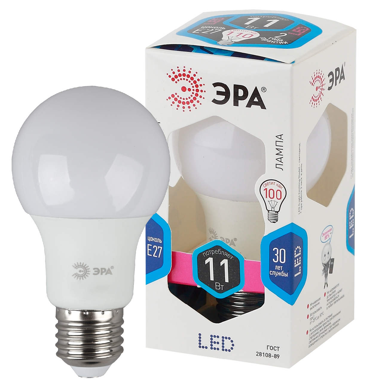 Лампа светодиодная ЭРА STD LED A60-11W-840-E27 11Вт груша нейтральный белый свет Е27