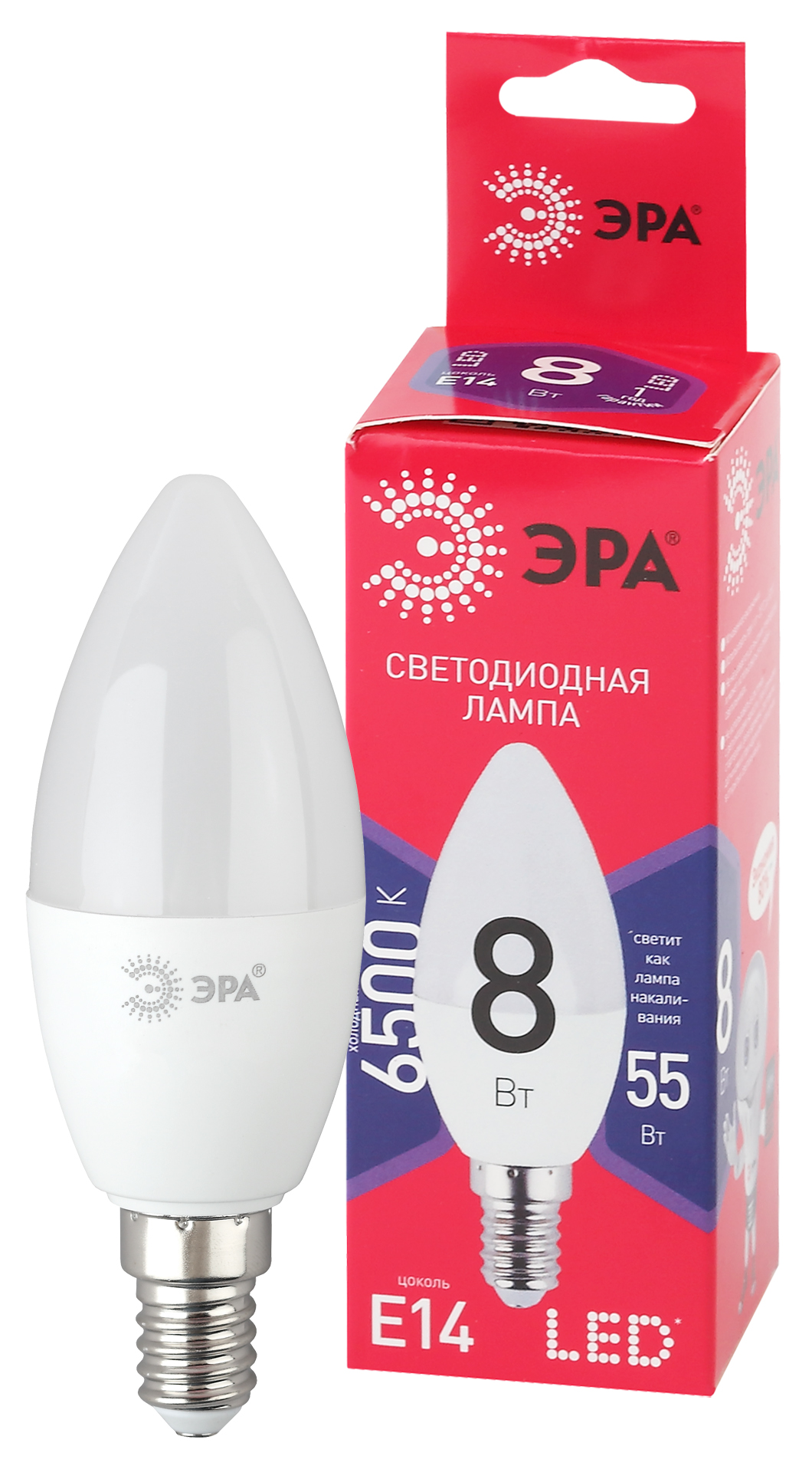 Лампа светодиодная ЭРА RED LINE LED B35-8W-865-E14 R 8Вт свеча холодный дневной свет Е14