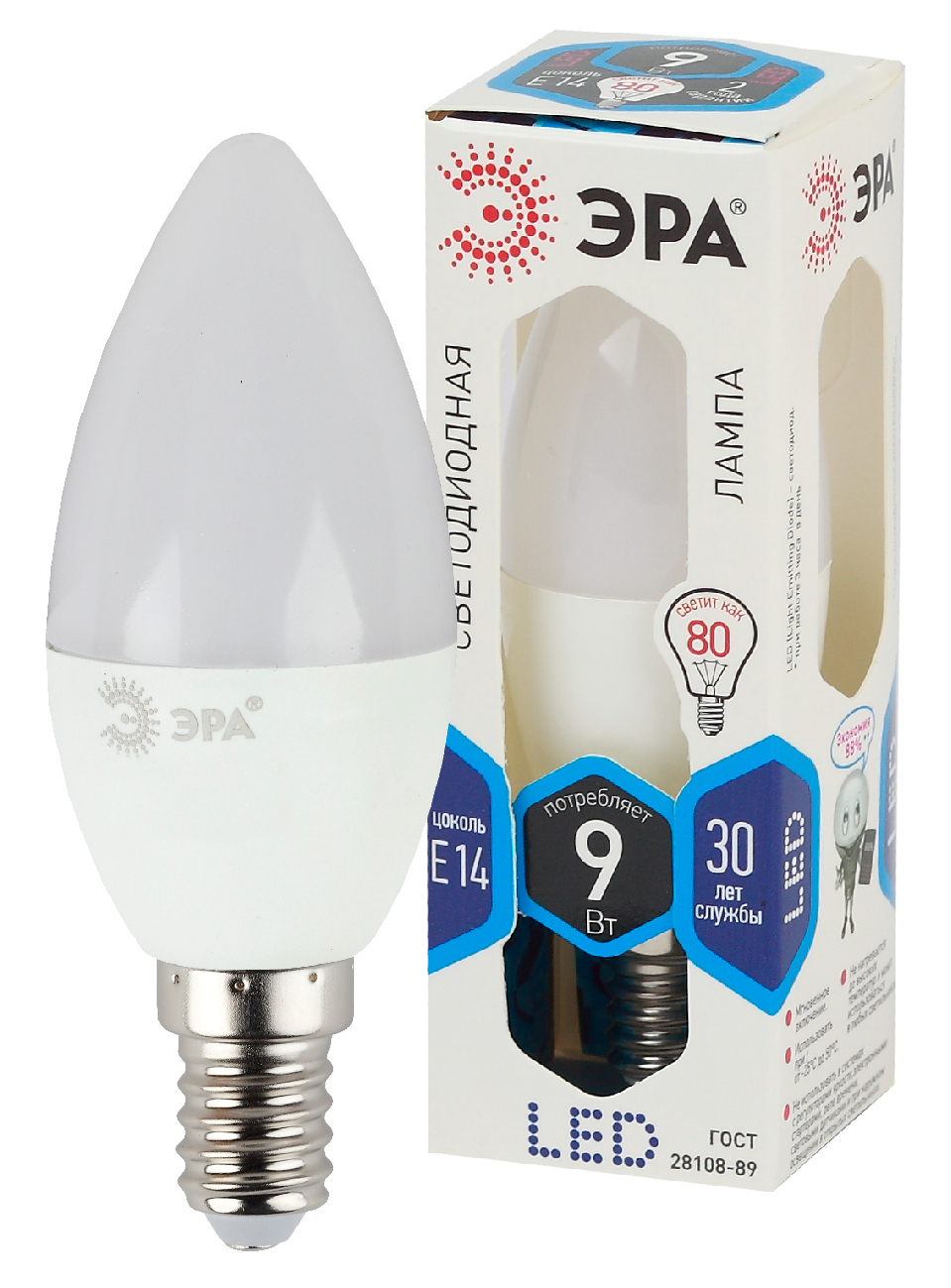 Лампа светодиодная ЭРА STD LED B35-9W-840-E14 9Вт свеча нейтральный белый свeт Е14