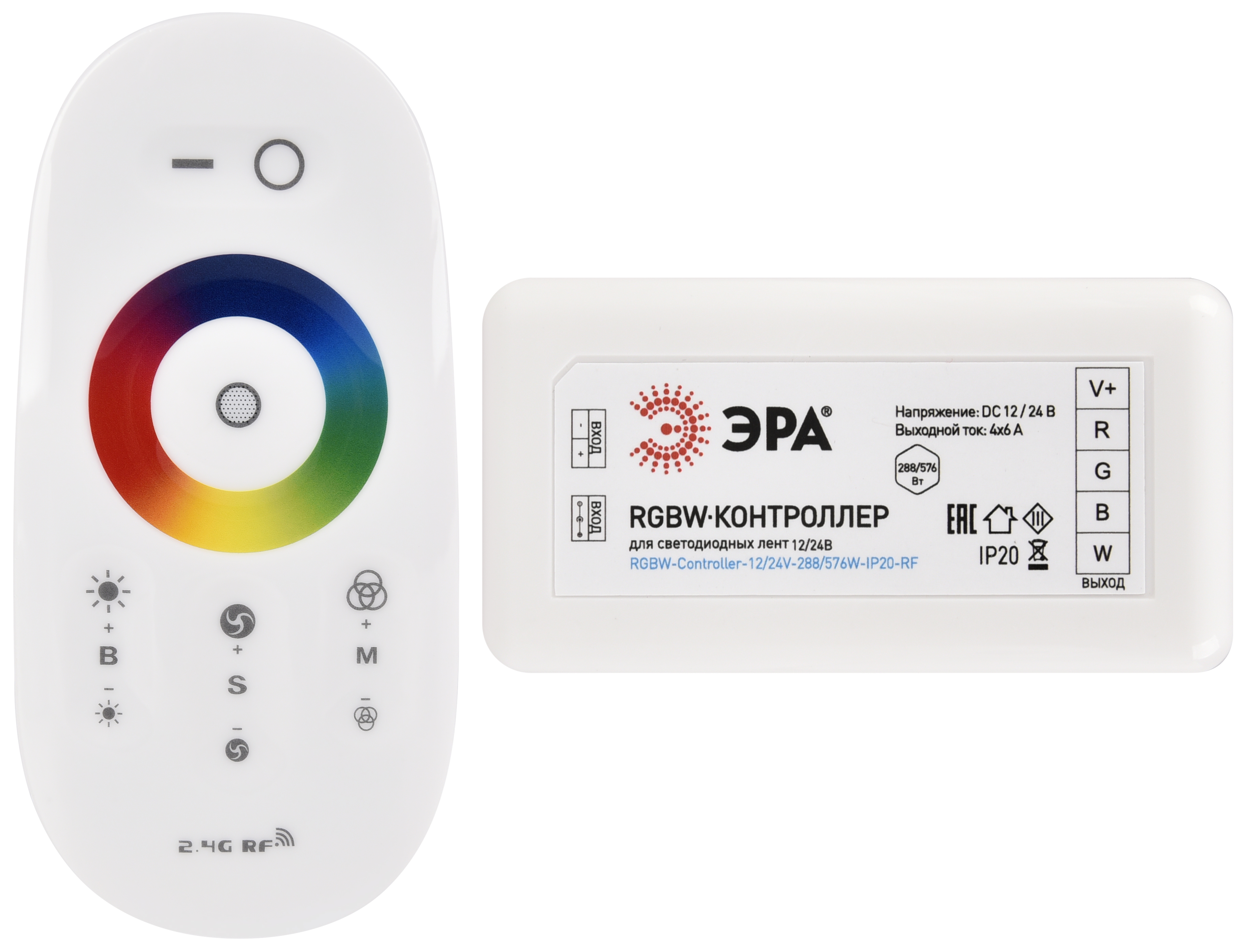 Контроллер ЭРА RGBW-Controller-12/24V-288/576W-IP20-RF для светодиодной ленты с радио пультом