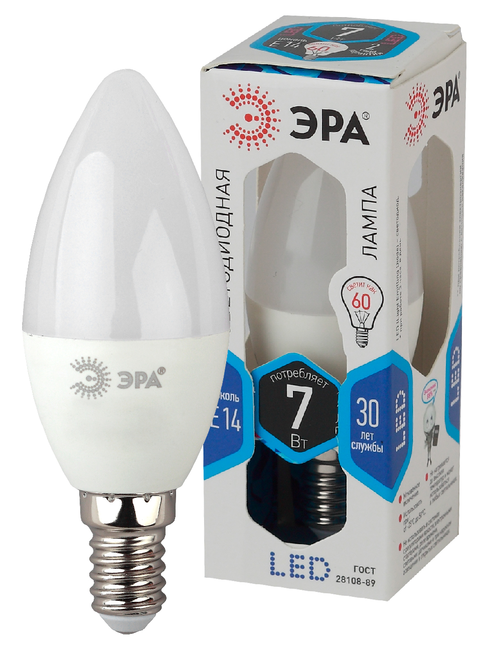 Лампа светодиодная ЭРА STD LED B35-7W-840-E14 7Вт свеча нейтральный белый свет Е14
