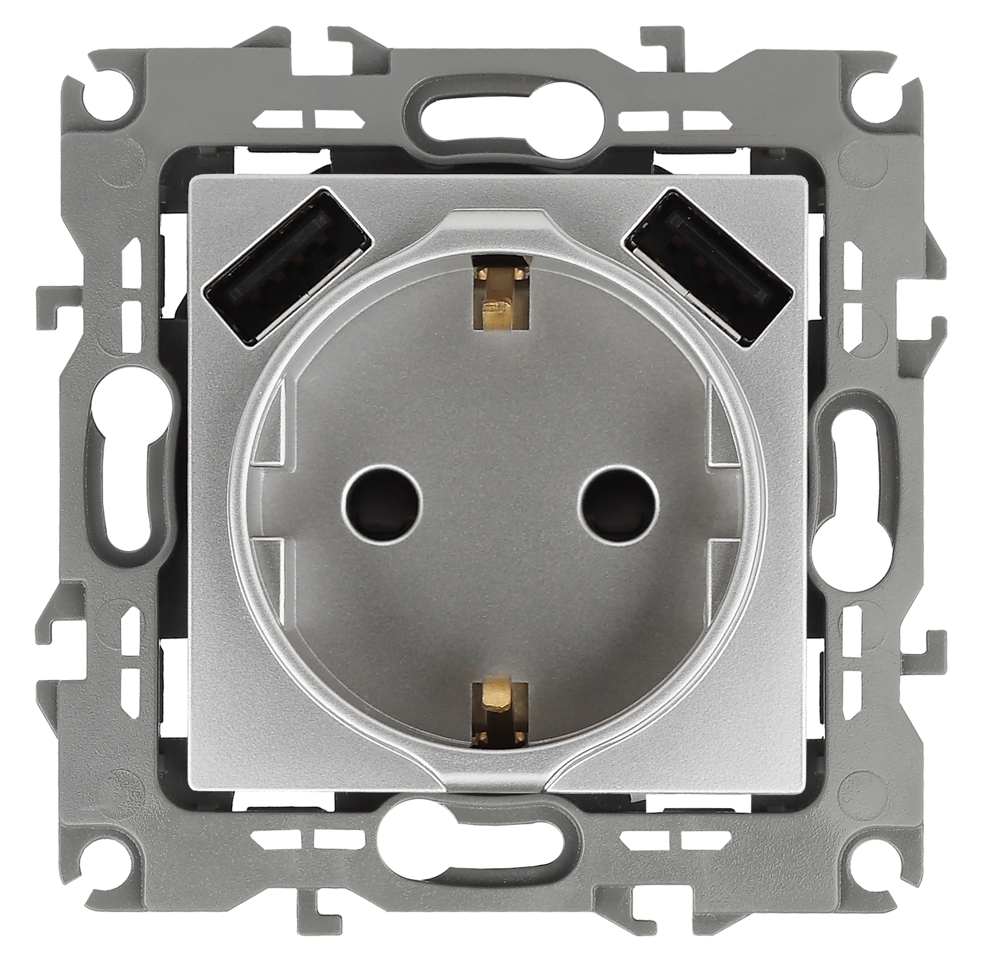 Розетка ЭРА Серия 12 12-4109-03 2P+E 16A-250В штор. с 2xUSB 5В-3А алюминий