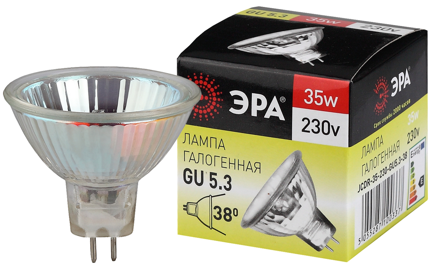 Лампа галогенная ЭРА GU5.3-JCDR(MR16)-35W-230V-CL 35Вт софит теплый белый свет GU5.3