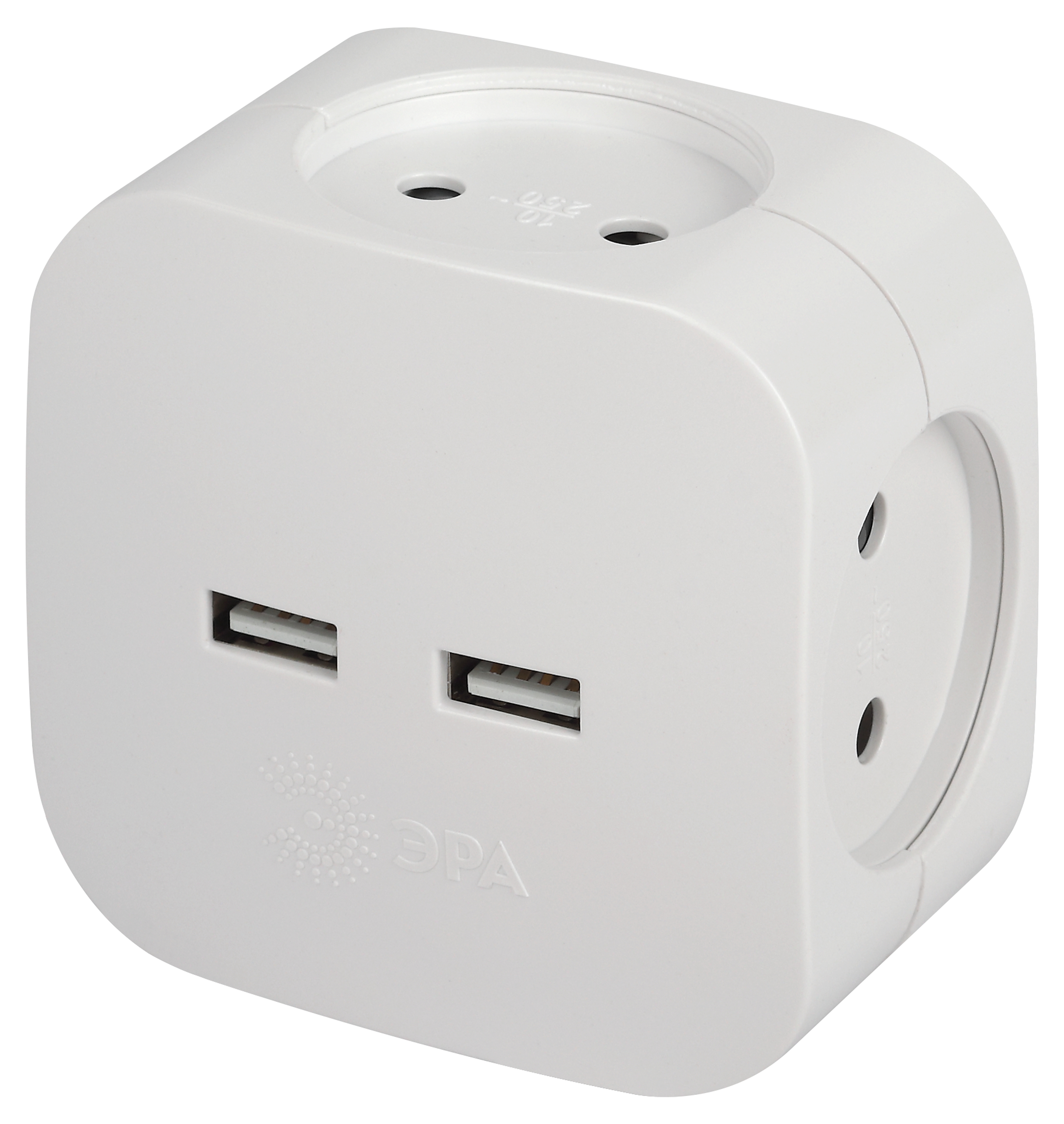 Разветвитель электрический ЭРА SP-4-USB-W на 4 розетки + 2xUSB 2400mA без заземления 10А белый