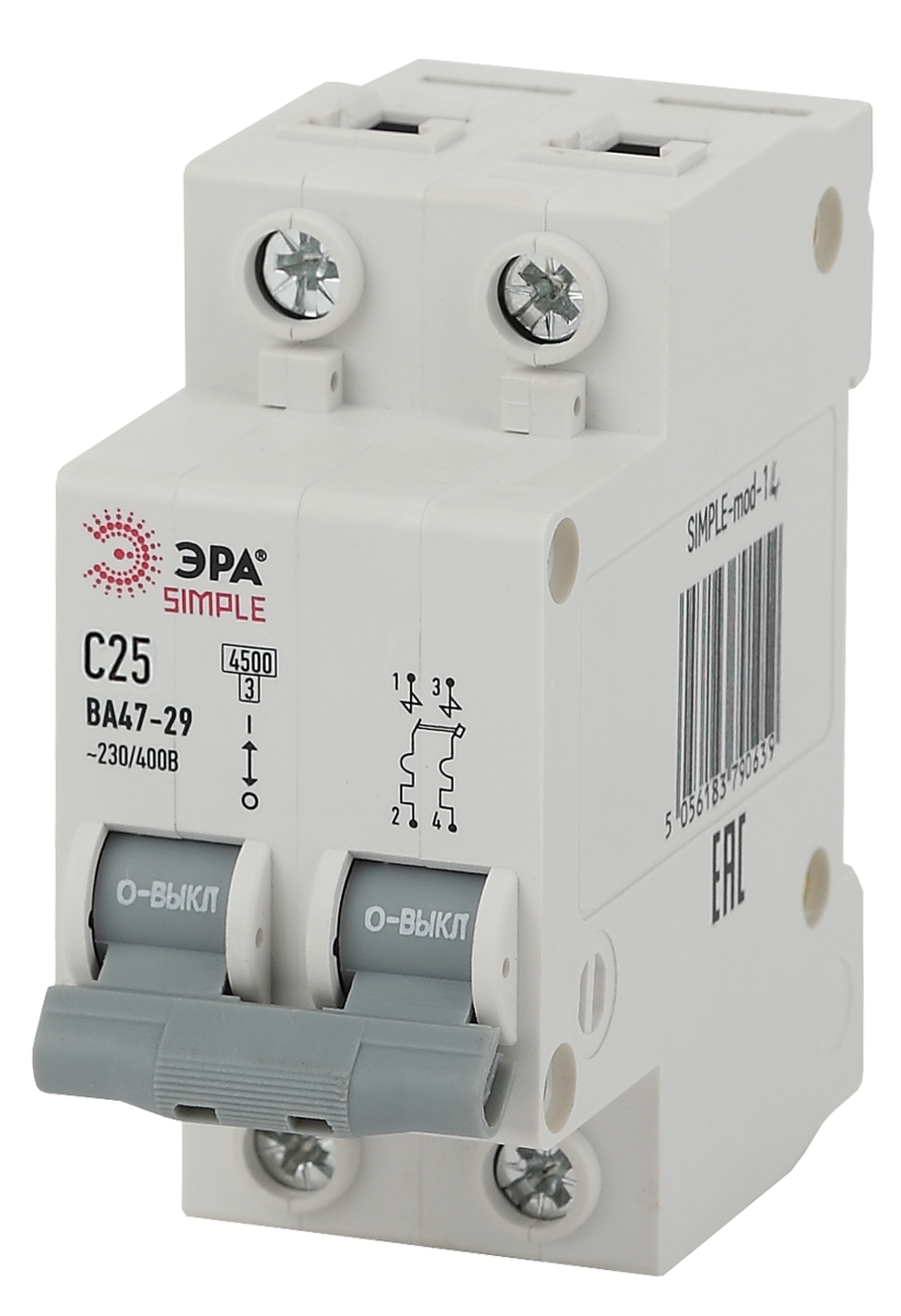 Автоматический выключатель ЭРА SIMPLE SIMPLE-mod-14 ВА 47-29 2P 25А кривая С 4,5кА