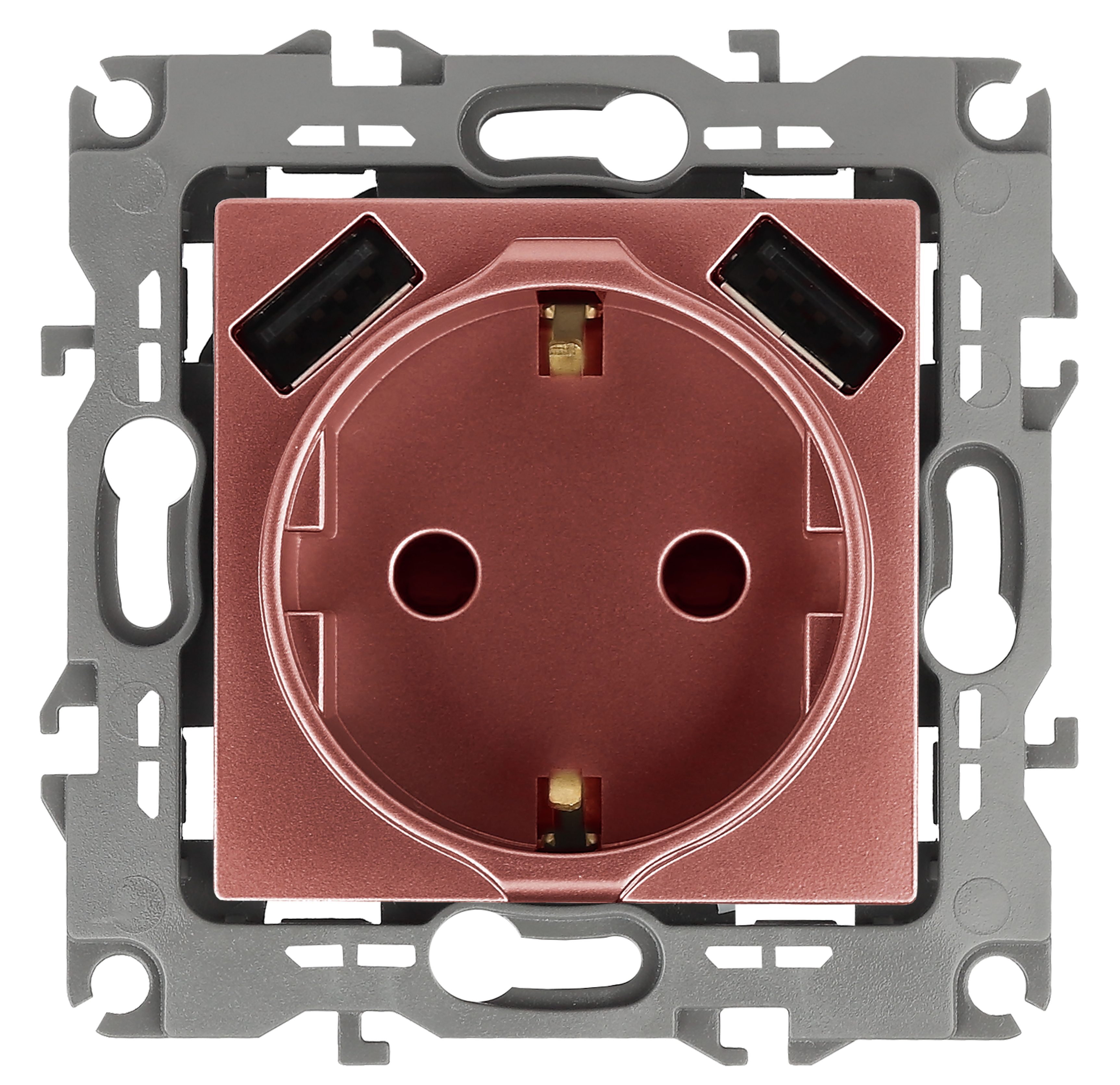Розетка ЭРА Серия 12 12-4109-14 2P+E 16A-250В штор. с 2xUSB 5В-3А медь