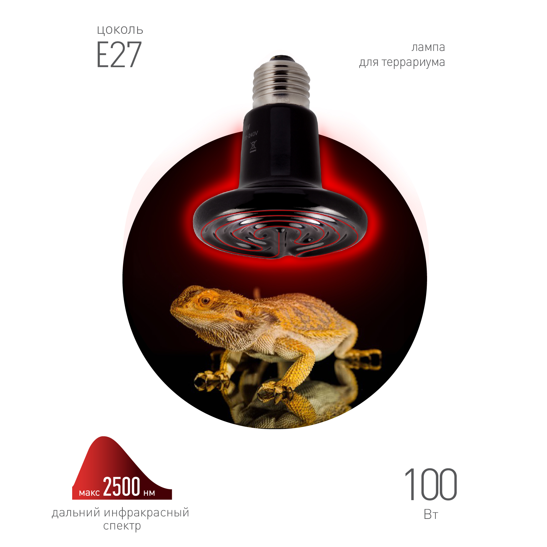 Инфракрасная лампа ЭРА CeramiHeat FITO-100W-НQ керамическая для брудера, рептилий 100 Вт Е27