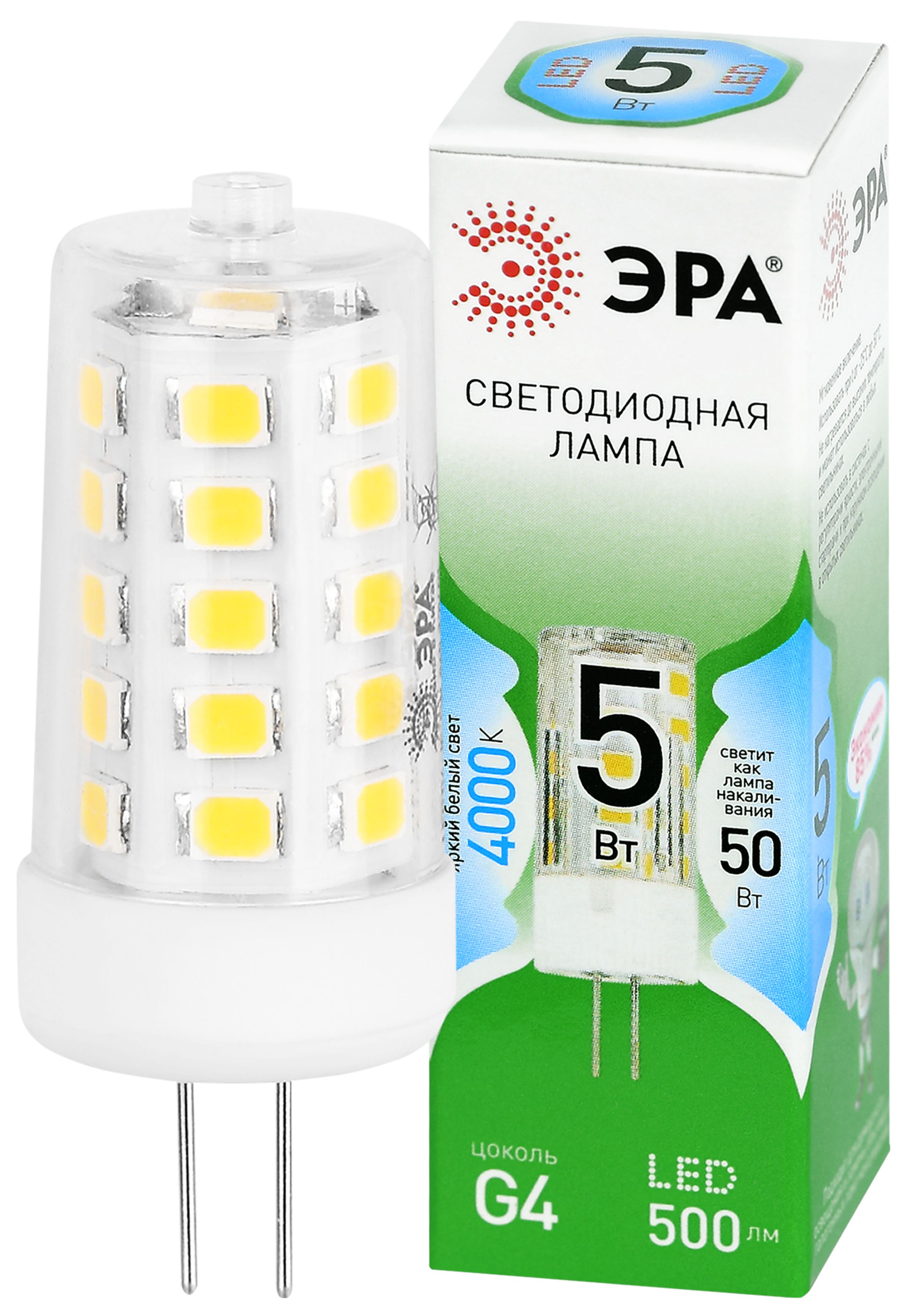 Лампа светодиодная ЭРА GREEN LINE LED G4-JC-5W-840-12V GL 5Вт капсула 12В яркий белый свет G4